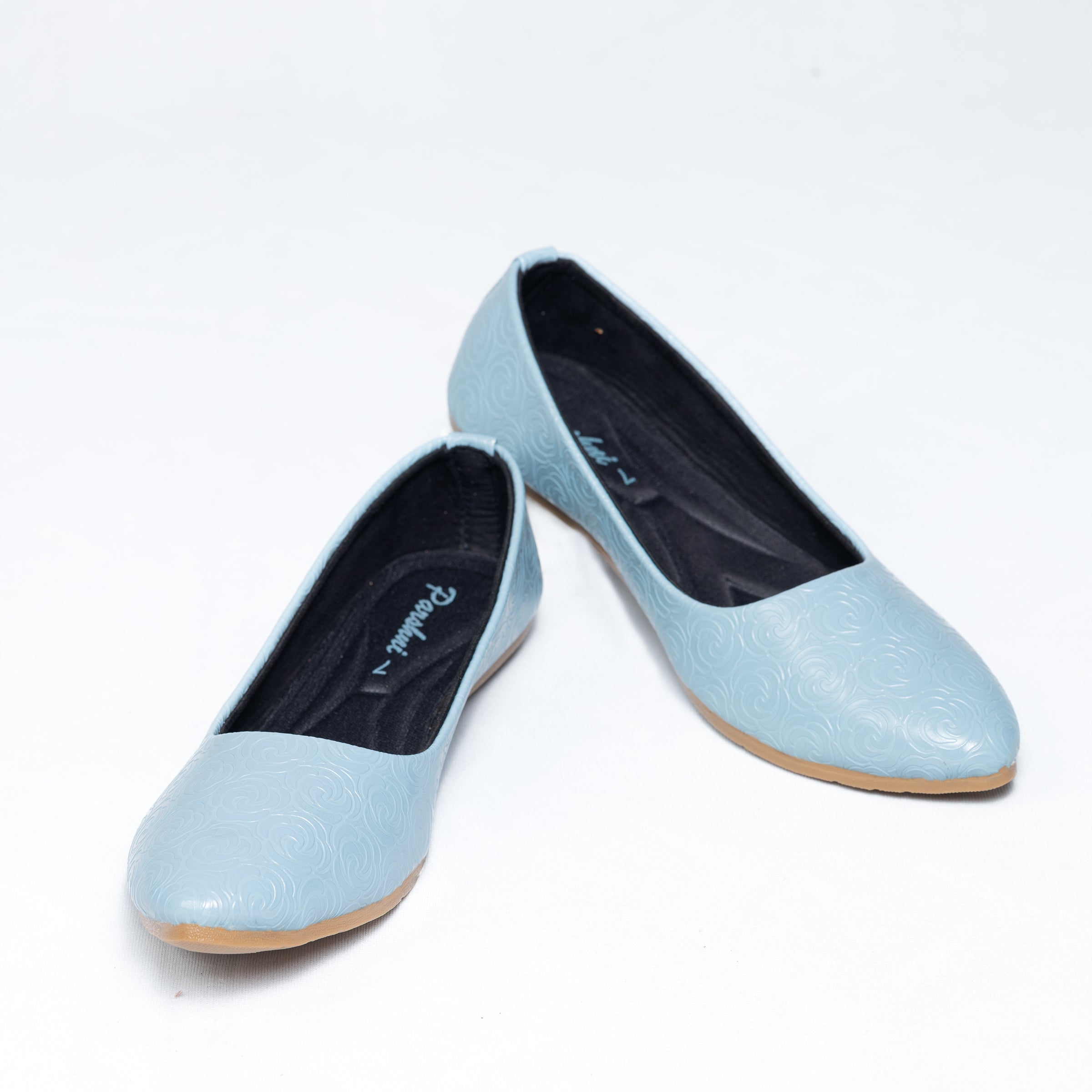 Parshni Women Sky Blue Texture Ballerians for Party & Casual Use