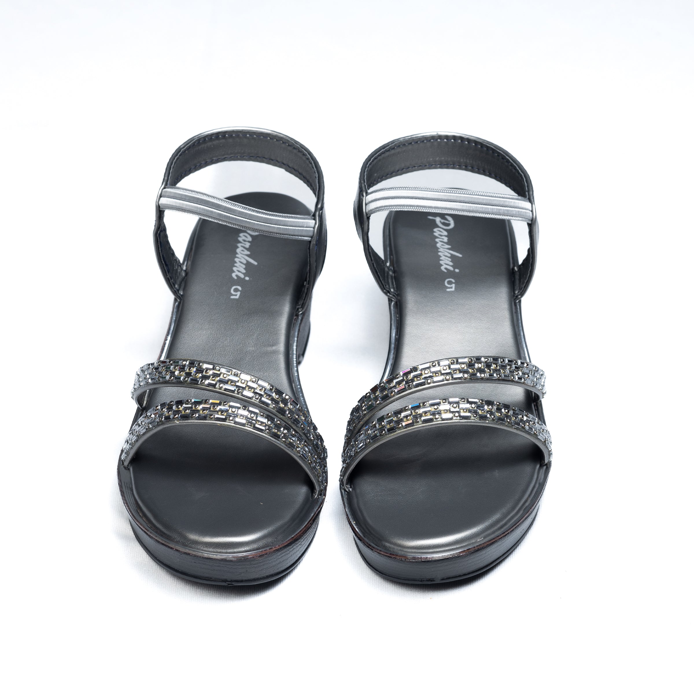 Parshni Women Silver Stone Heeled Sandals