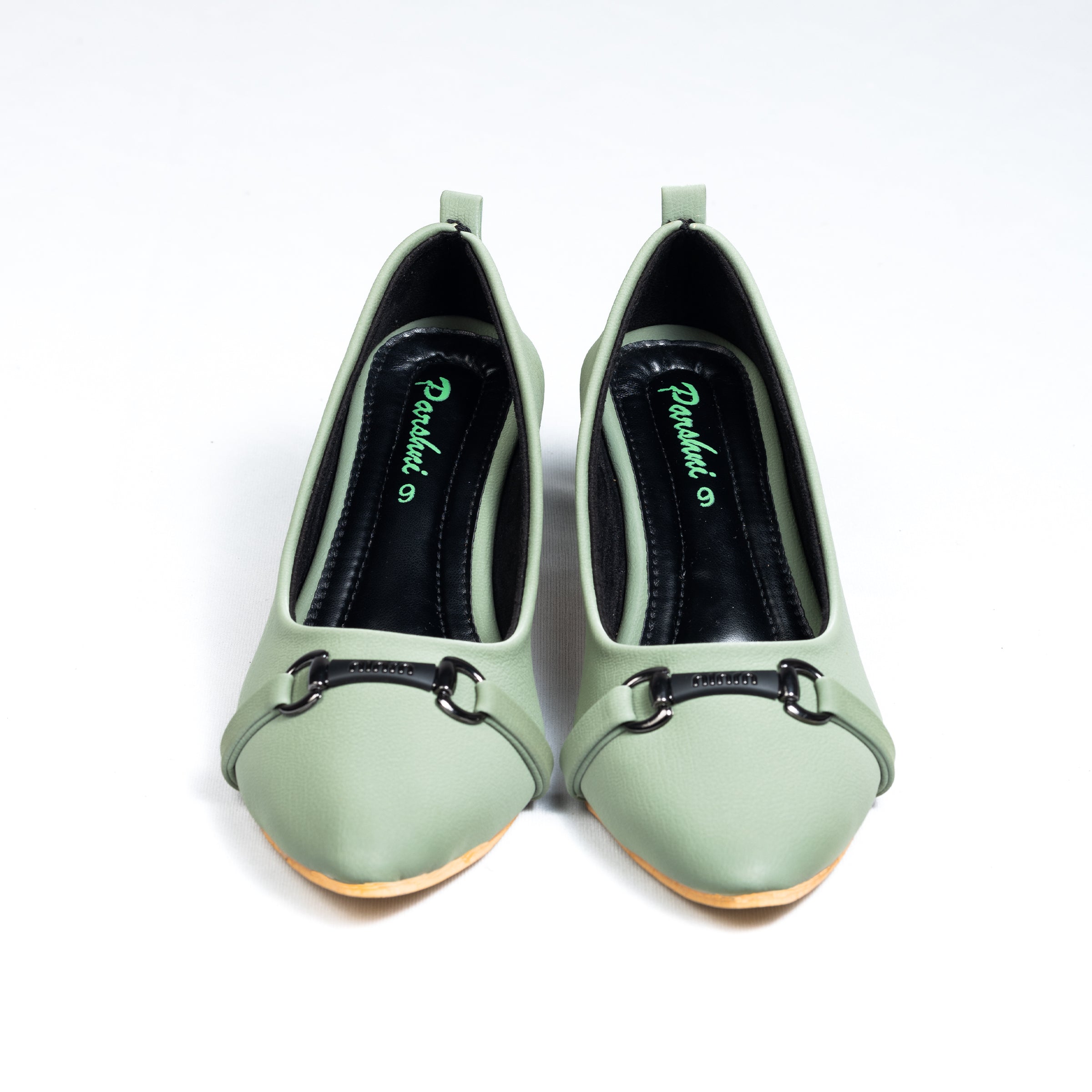 Parshni Women PU Work Green with Black Buckle Pointed Toe Stiletto