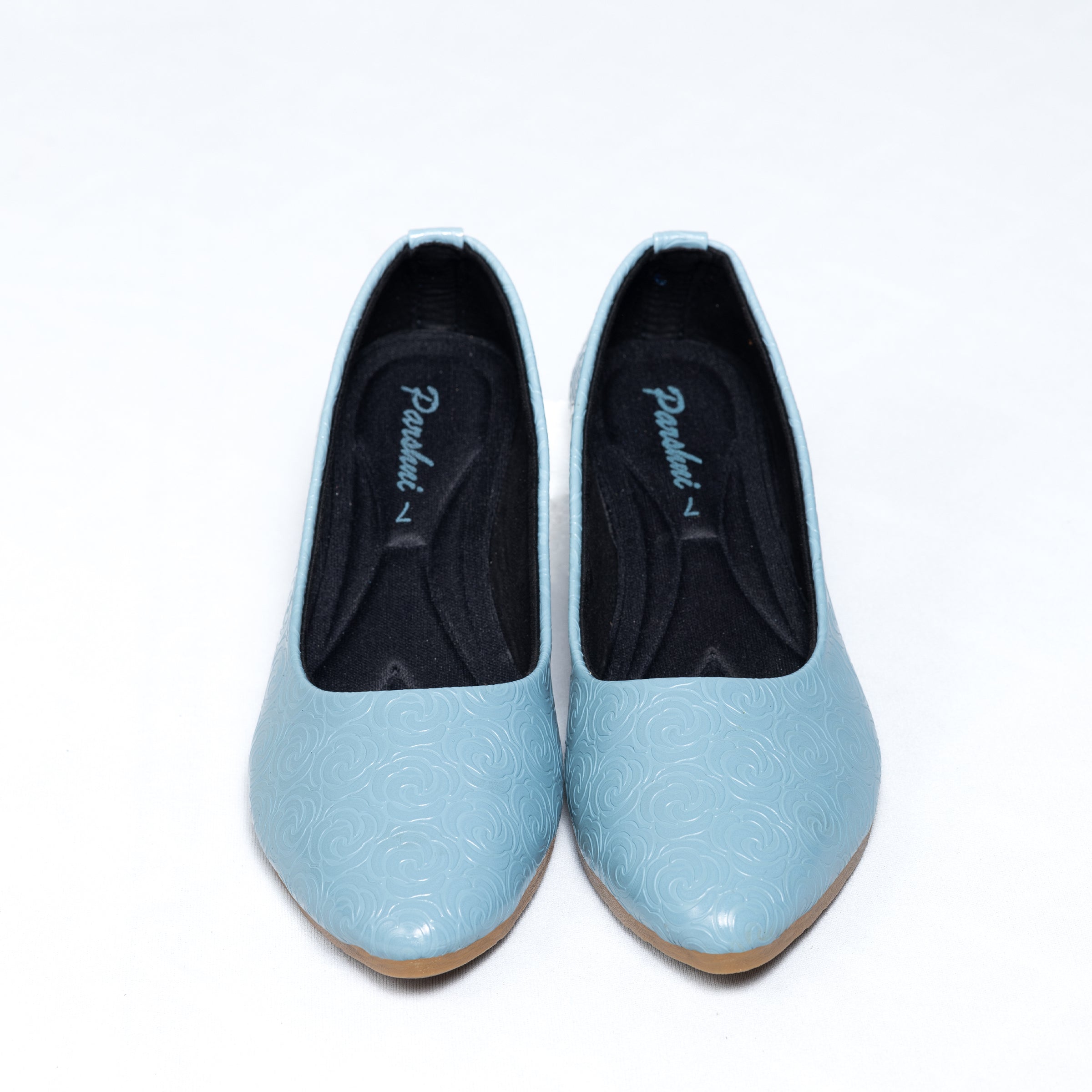 Parshni Women Sky Blue Texture Ballerians for Party & Casual Use