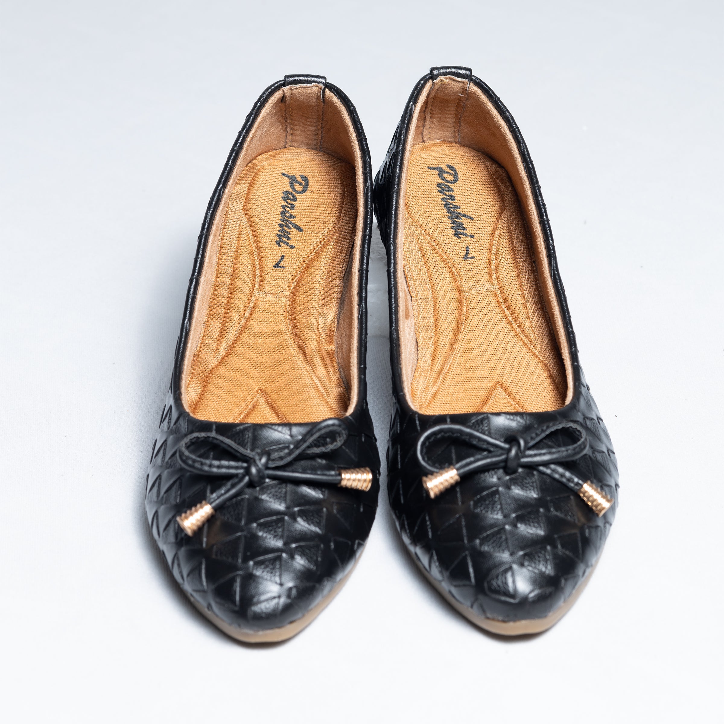 Parshni Women Black Texture Pointed Ballerians for Party Use