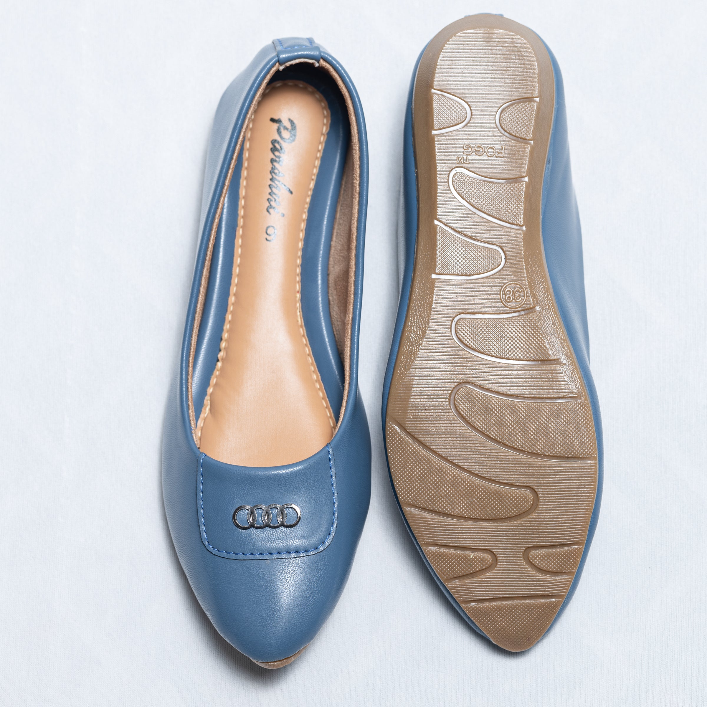 Parshni Women Sky Blue Solid Pointed Toe Party Wear Ballerians