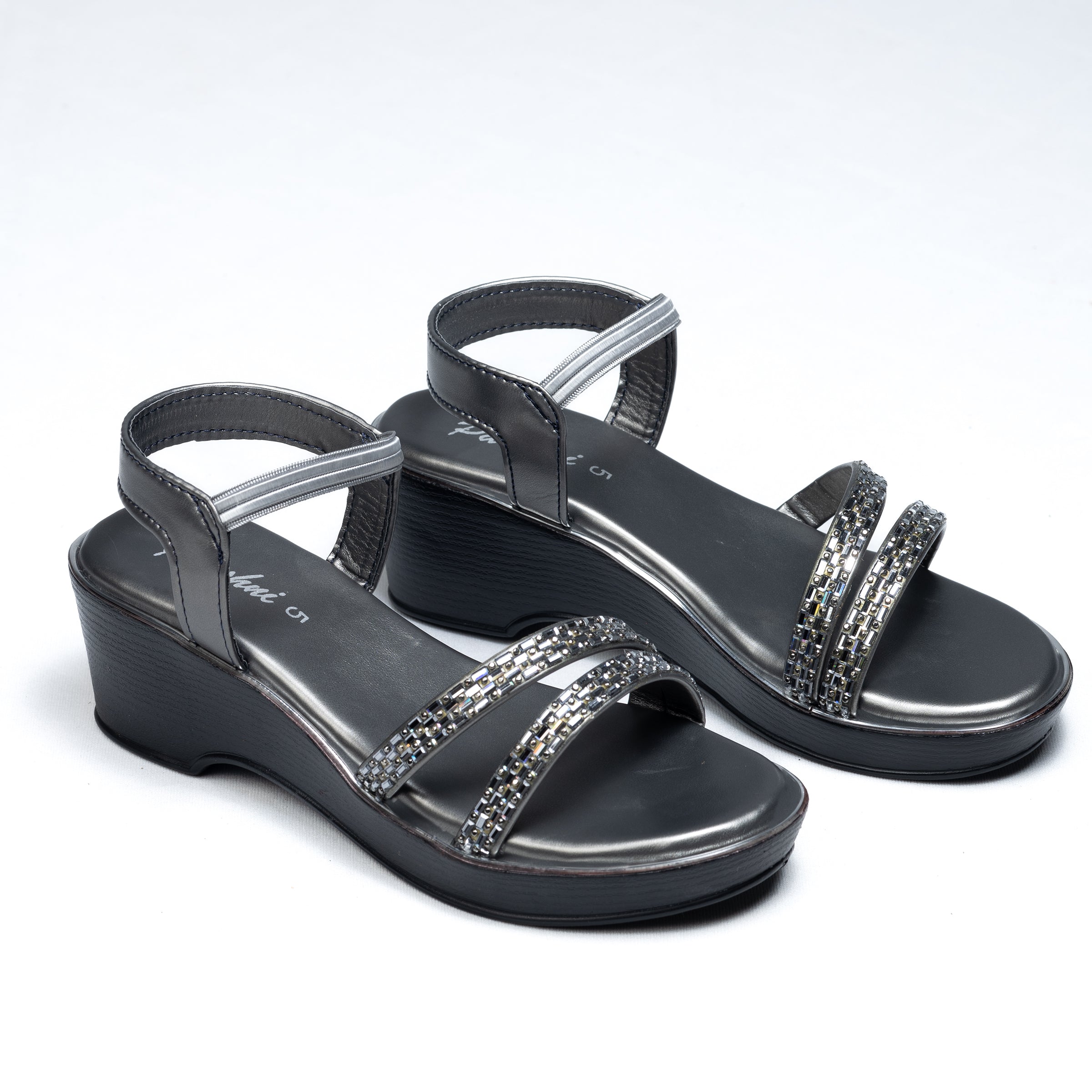 Parshni Women Silver Stone Heeled Sandals