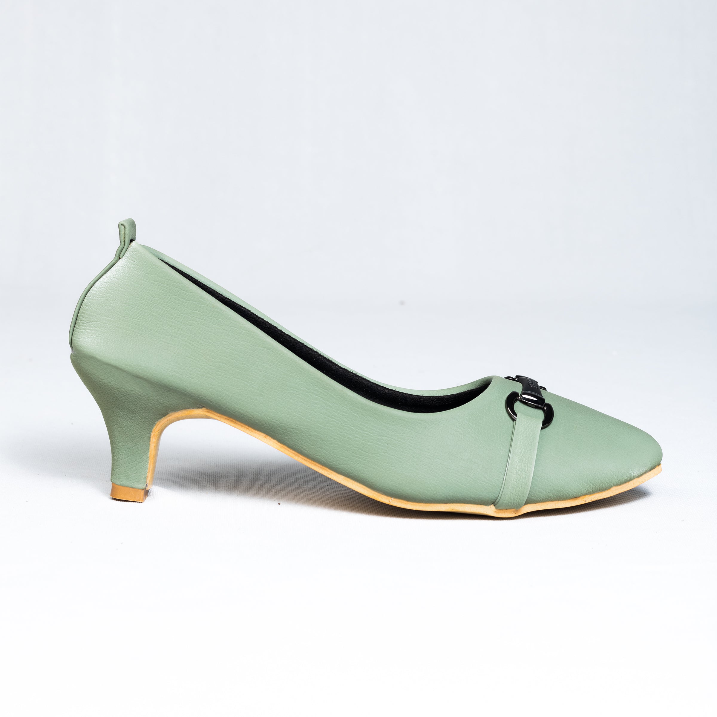 Parshni Women PU Work Green with Black Buckle Pointed Toe Stiletto