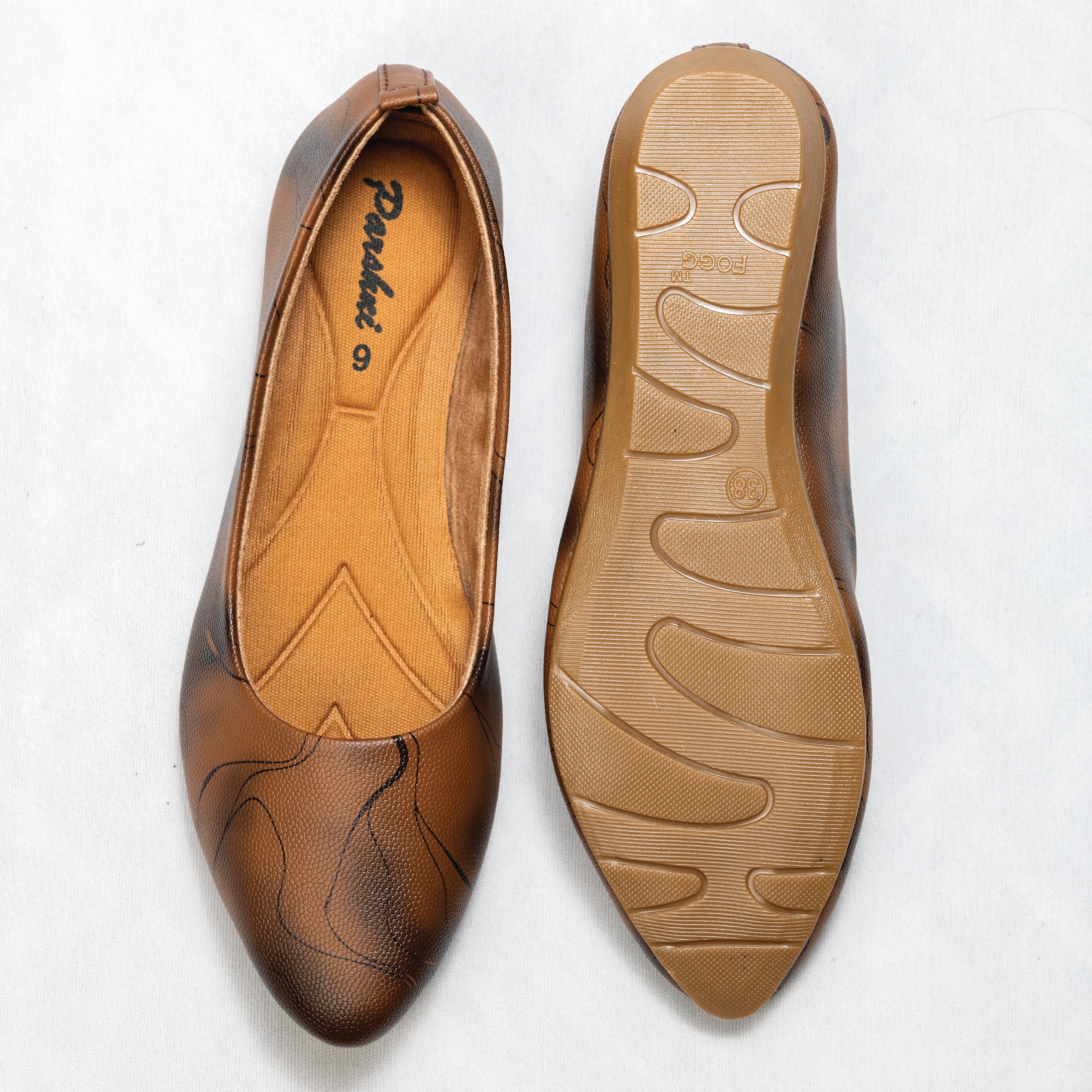 Parshni Women Brown Texture Ballerians  for Casual Use