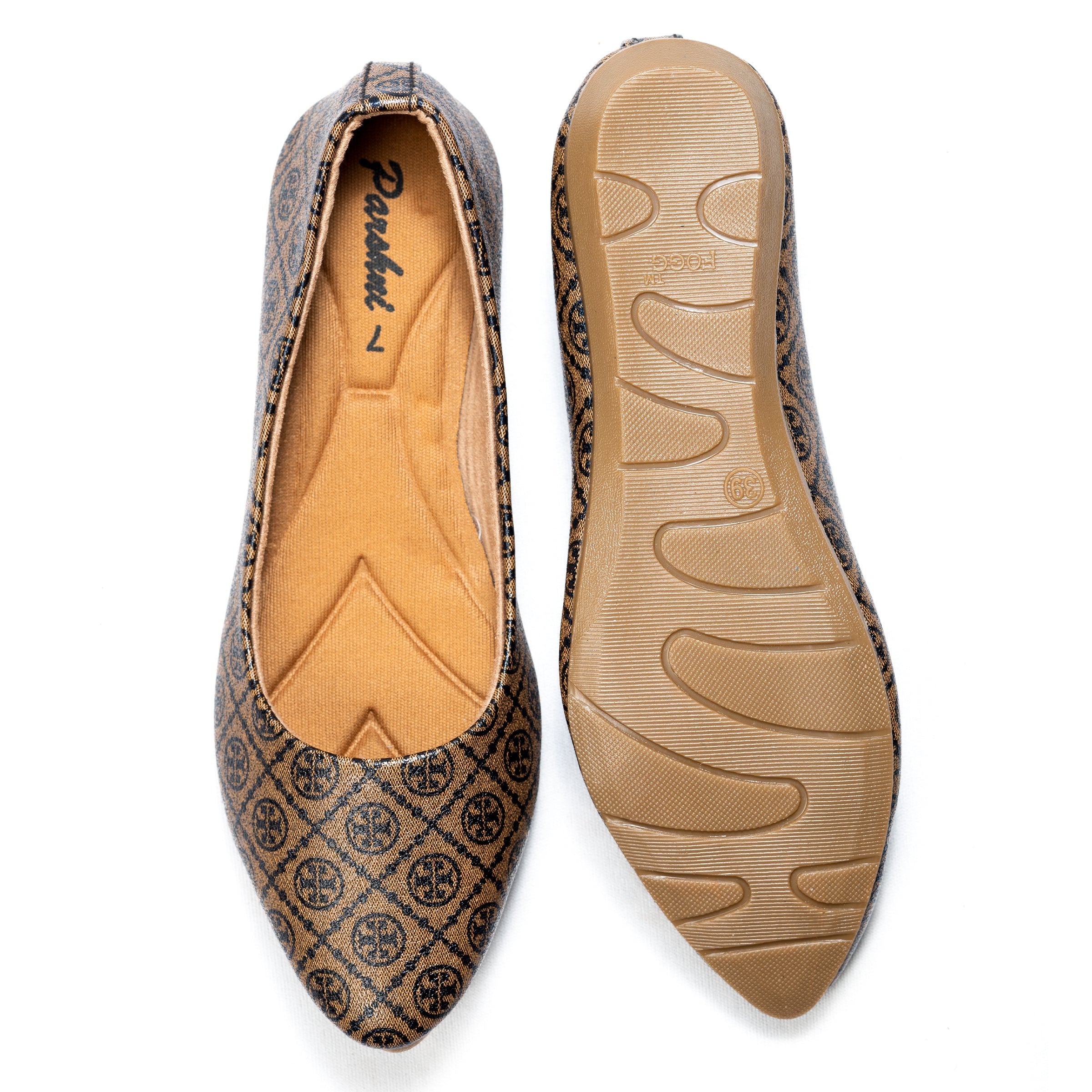 Parshni Women Brown Texture Ballerians for Casual Use