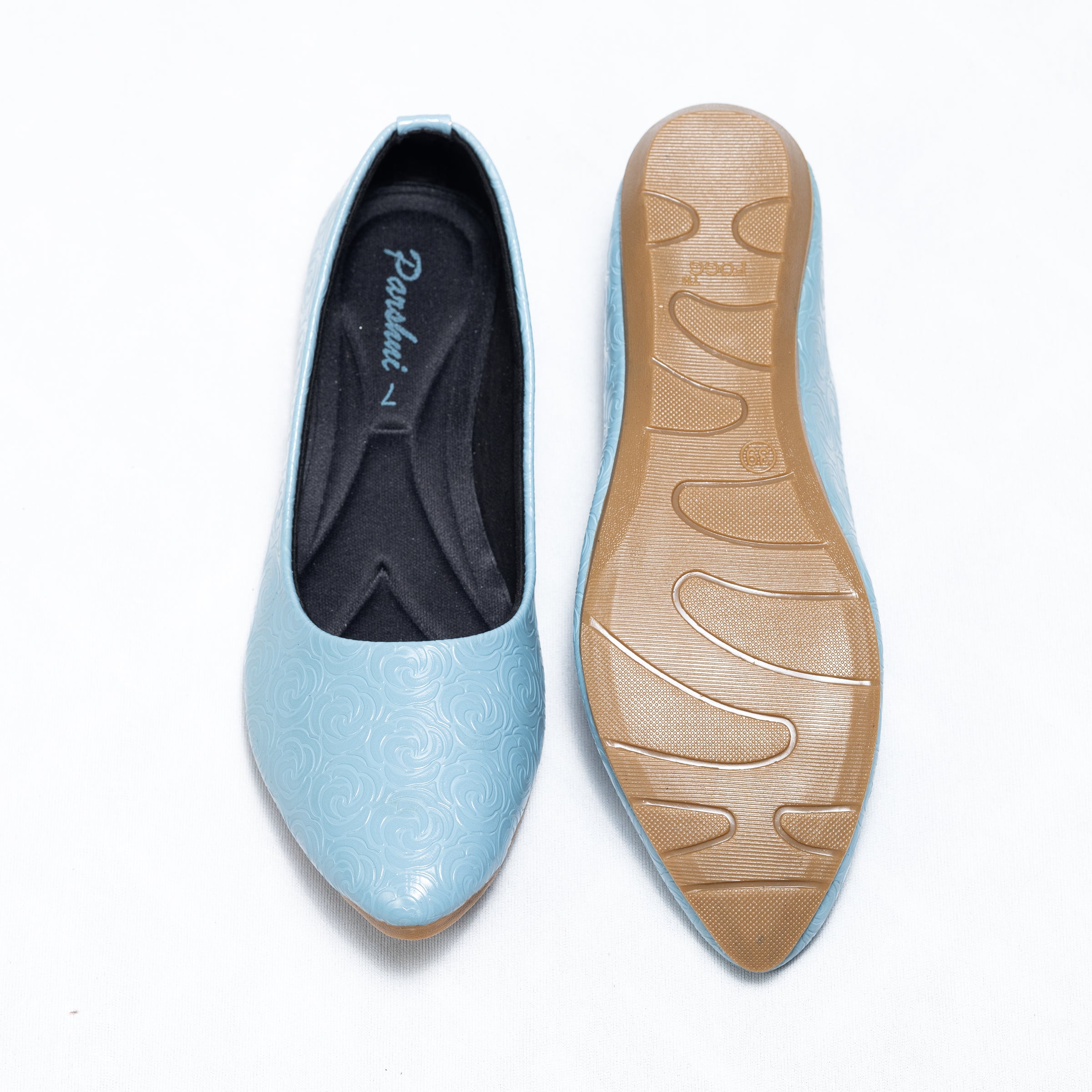 Parshni Women Sky Blue Texture Ballerians for Party & Casual Use