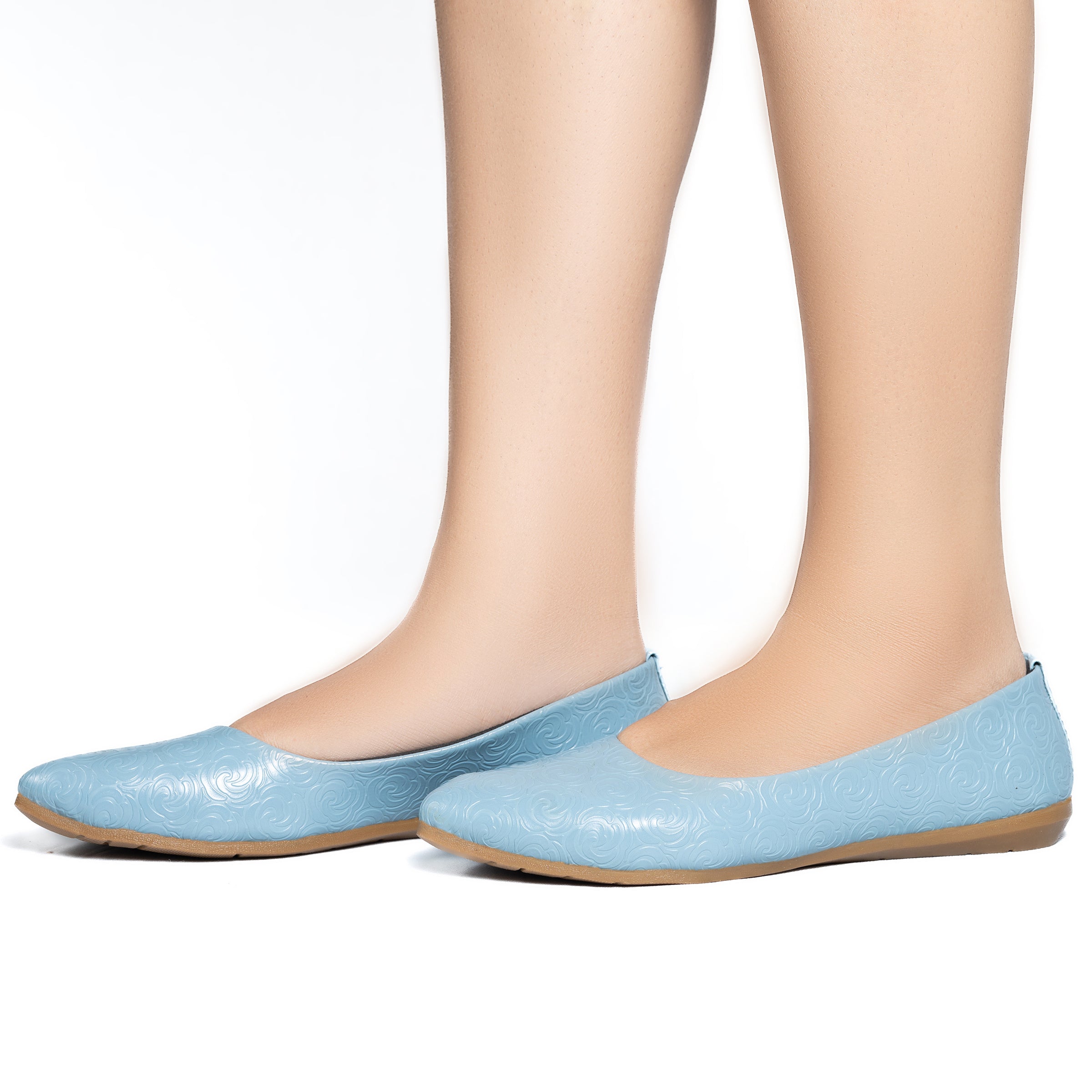 Parshni Women Sky Blue Texture Ballerians for Party & Casual Use