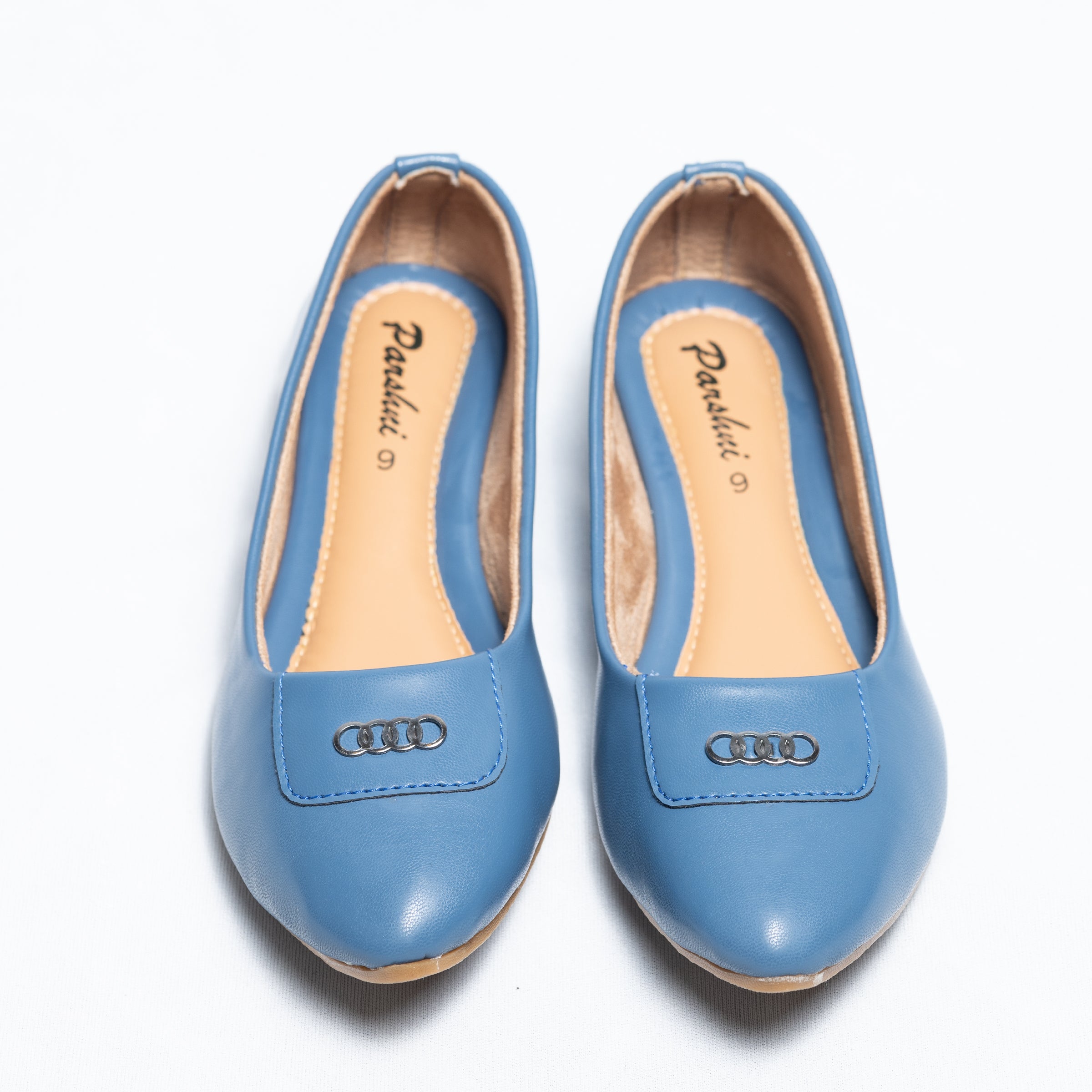 Parshni Women Sky Blue Solid Pointed Toe Party Wear Ballerians