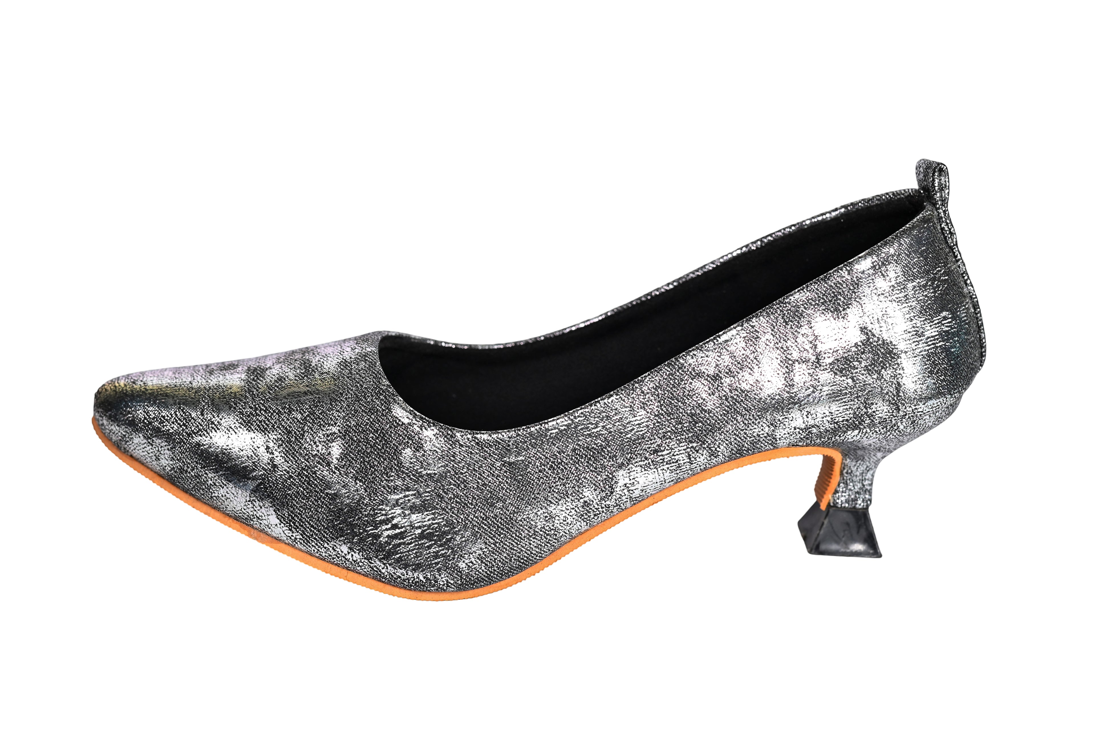 Parshni Women PU Work Black Texture Pointed Toe Stiletto