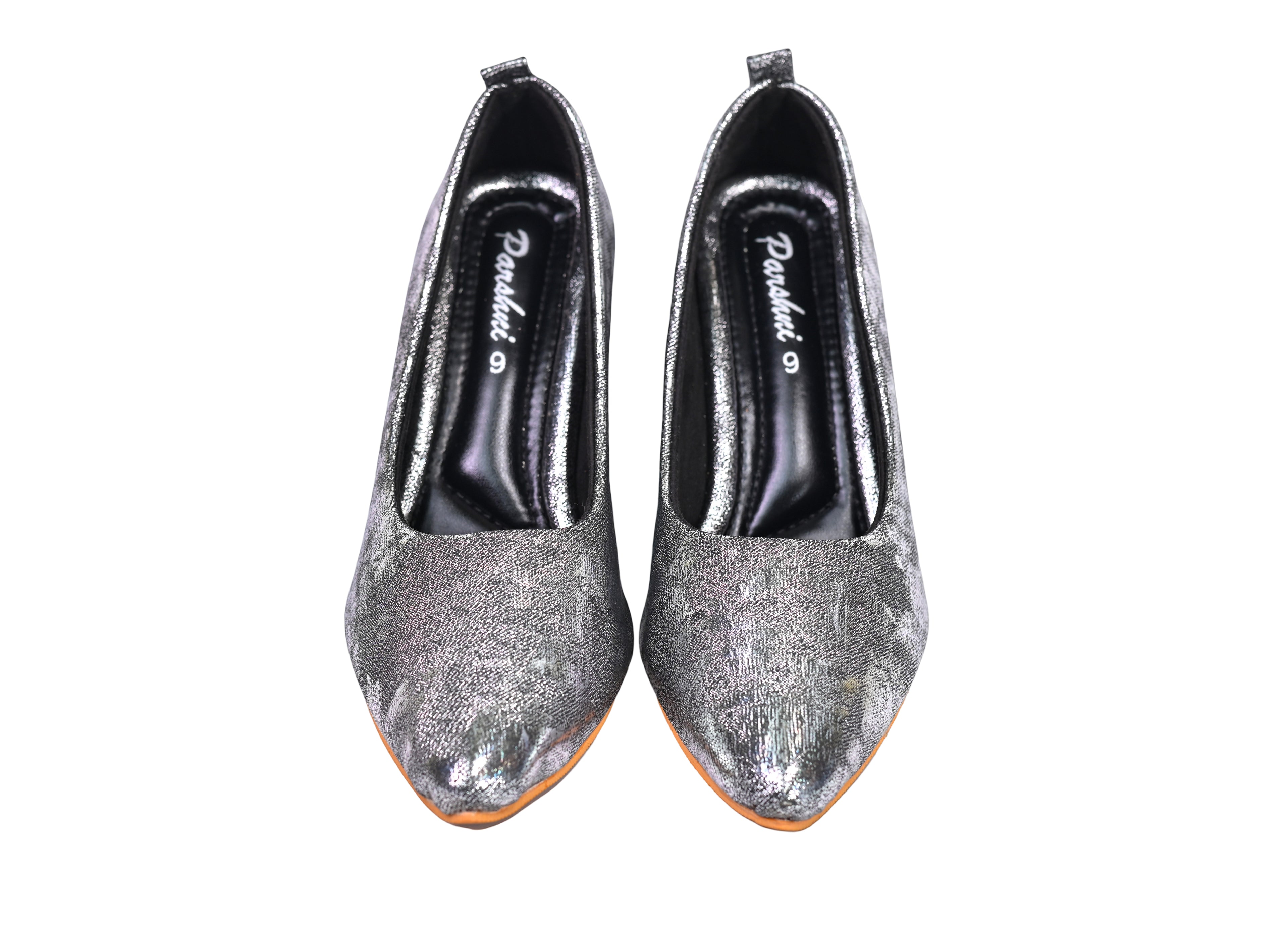 Parshni Women PU Work Black Texture Pointed Toe Stiletto