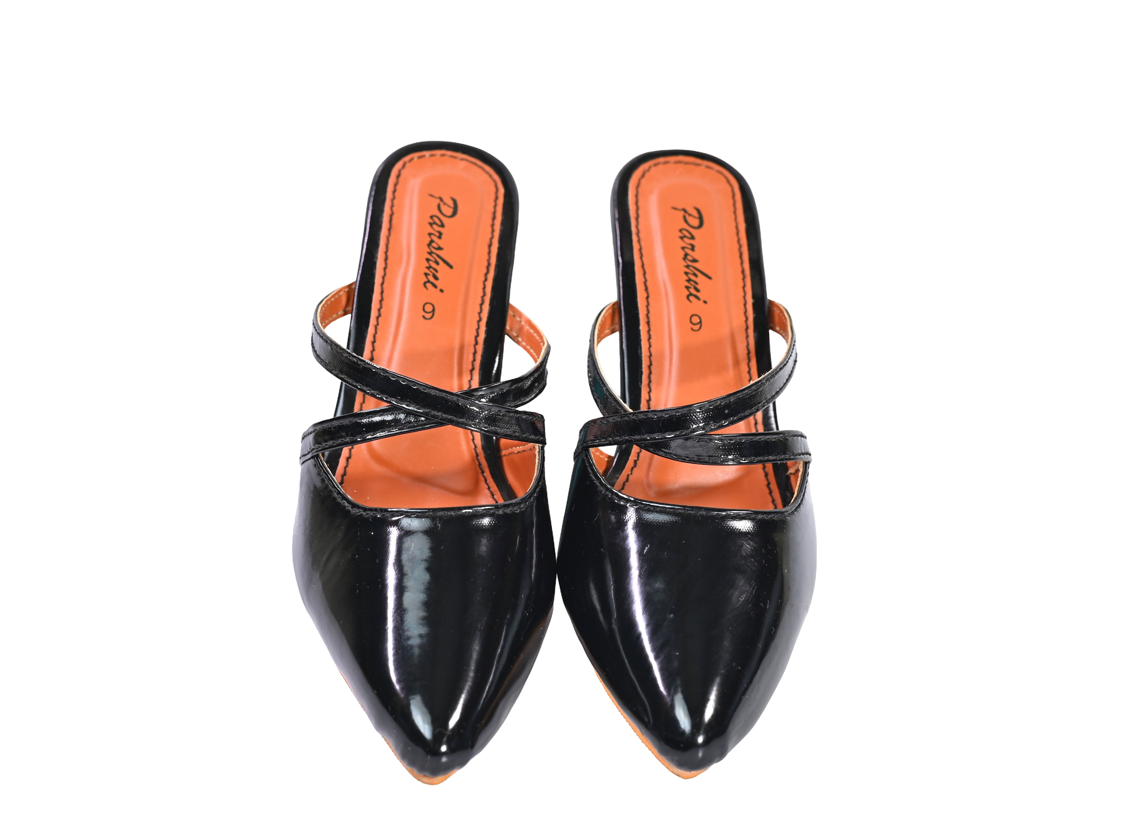 Parshni Women PU Work Black Half Strap Pointed Toe Stiletto