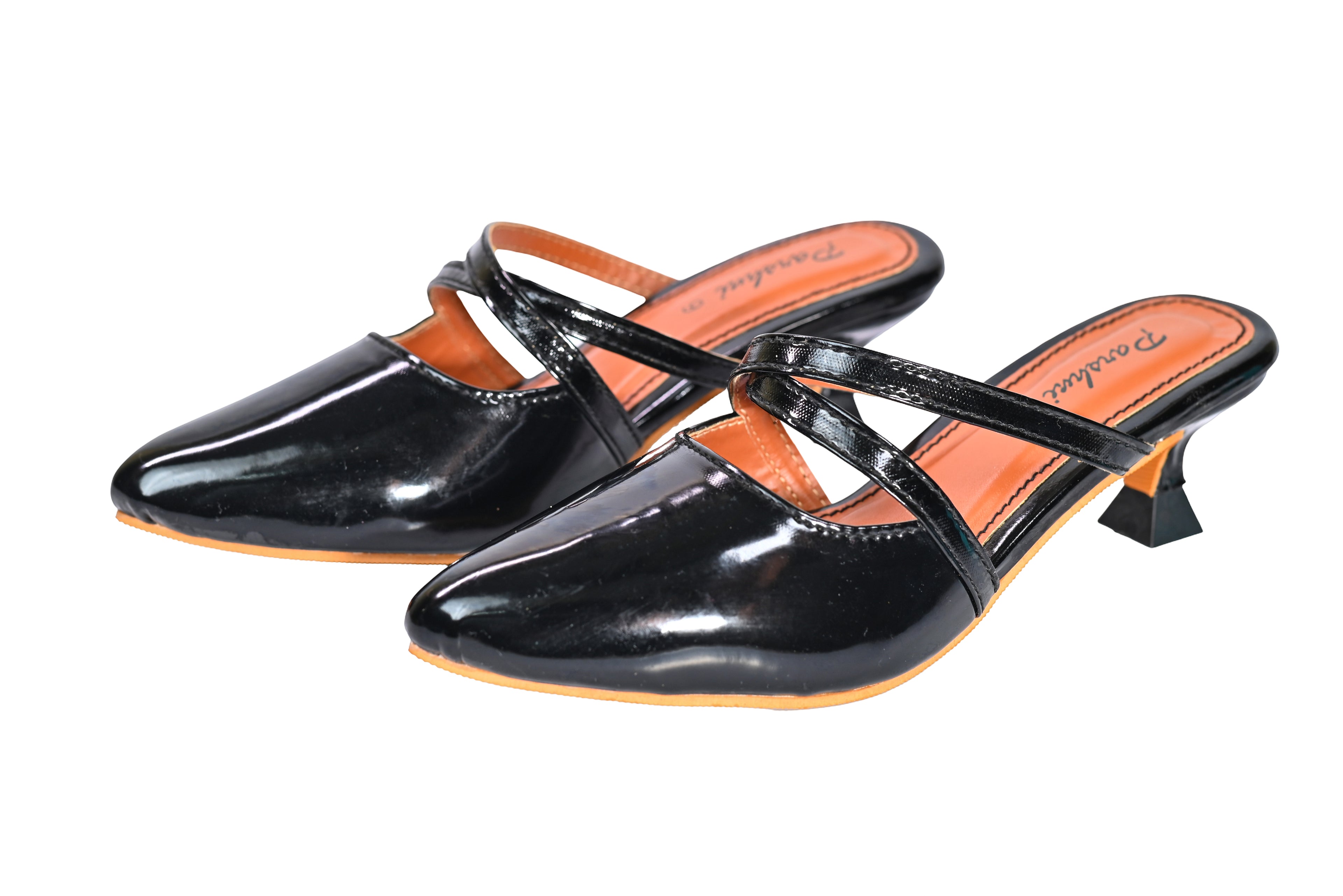 Parshni Women PU Work Black Half Strap Pointed Toe Stiletto