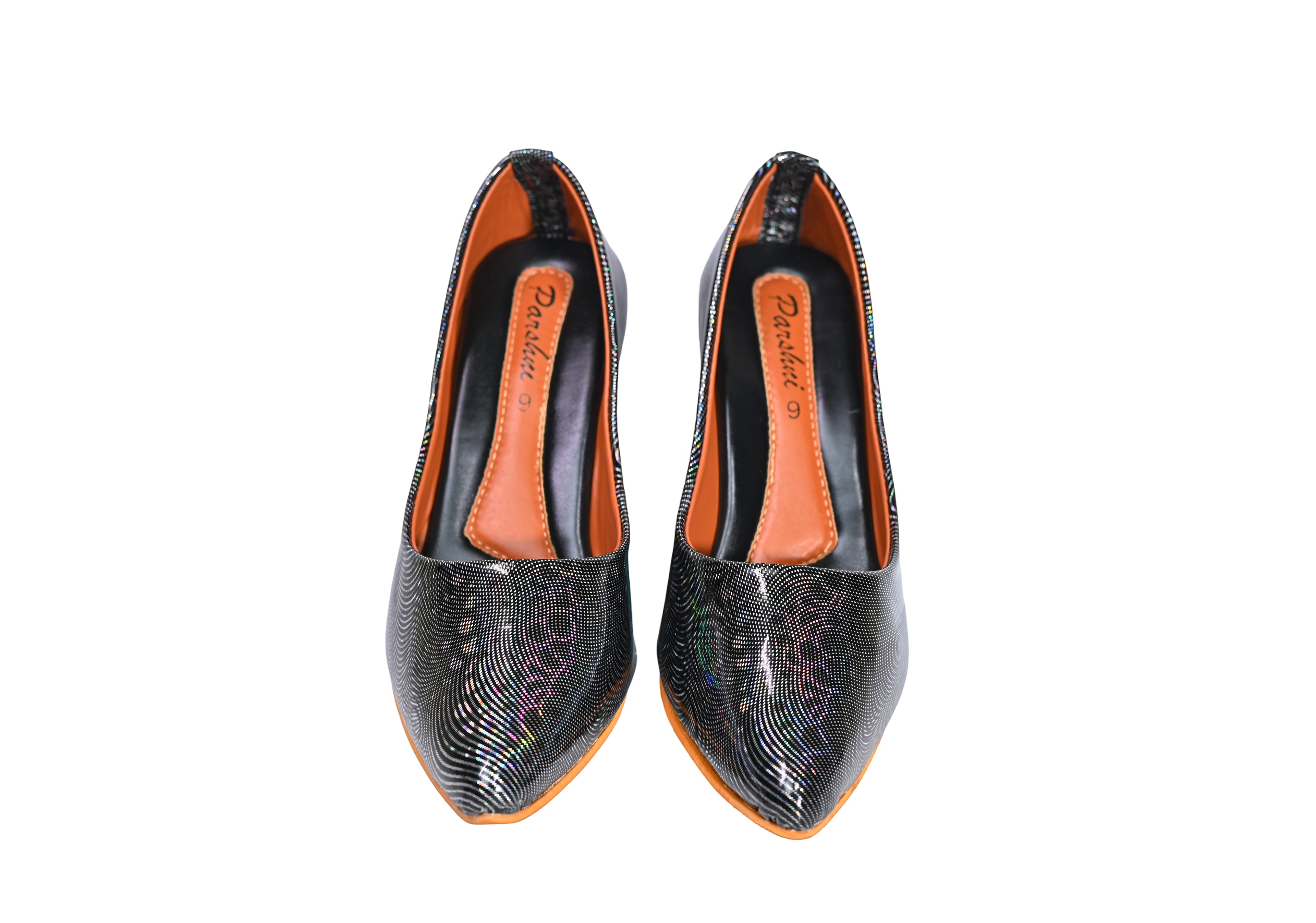 Parshni Women PU Work Black Texture Pointed Toe Stiletto