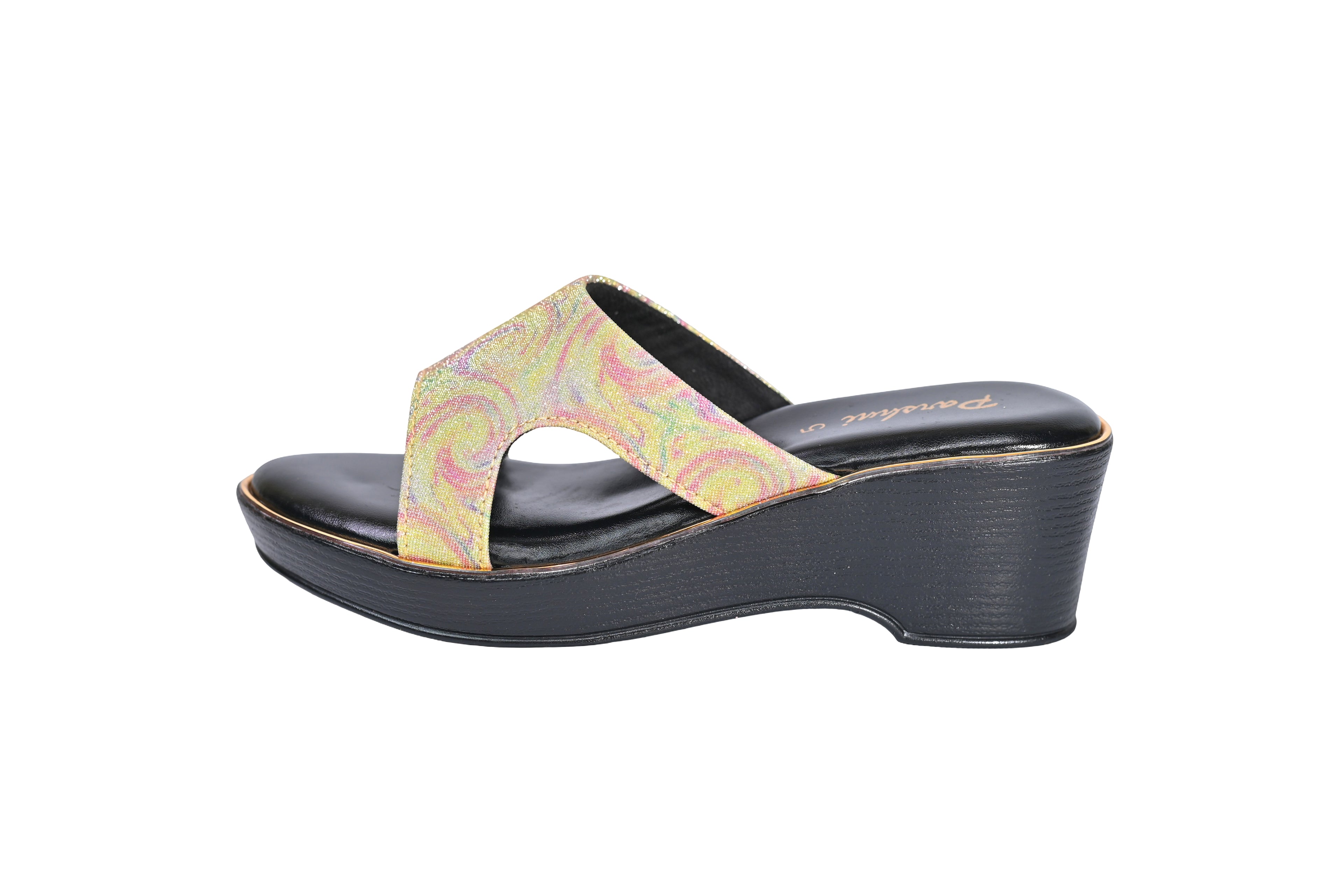 Parshni Women Yellow Texture Open Toe Wedges for Party Use