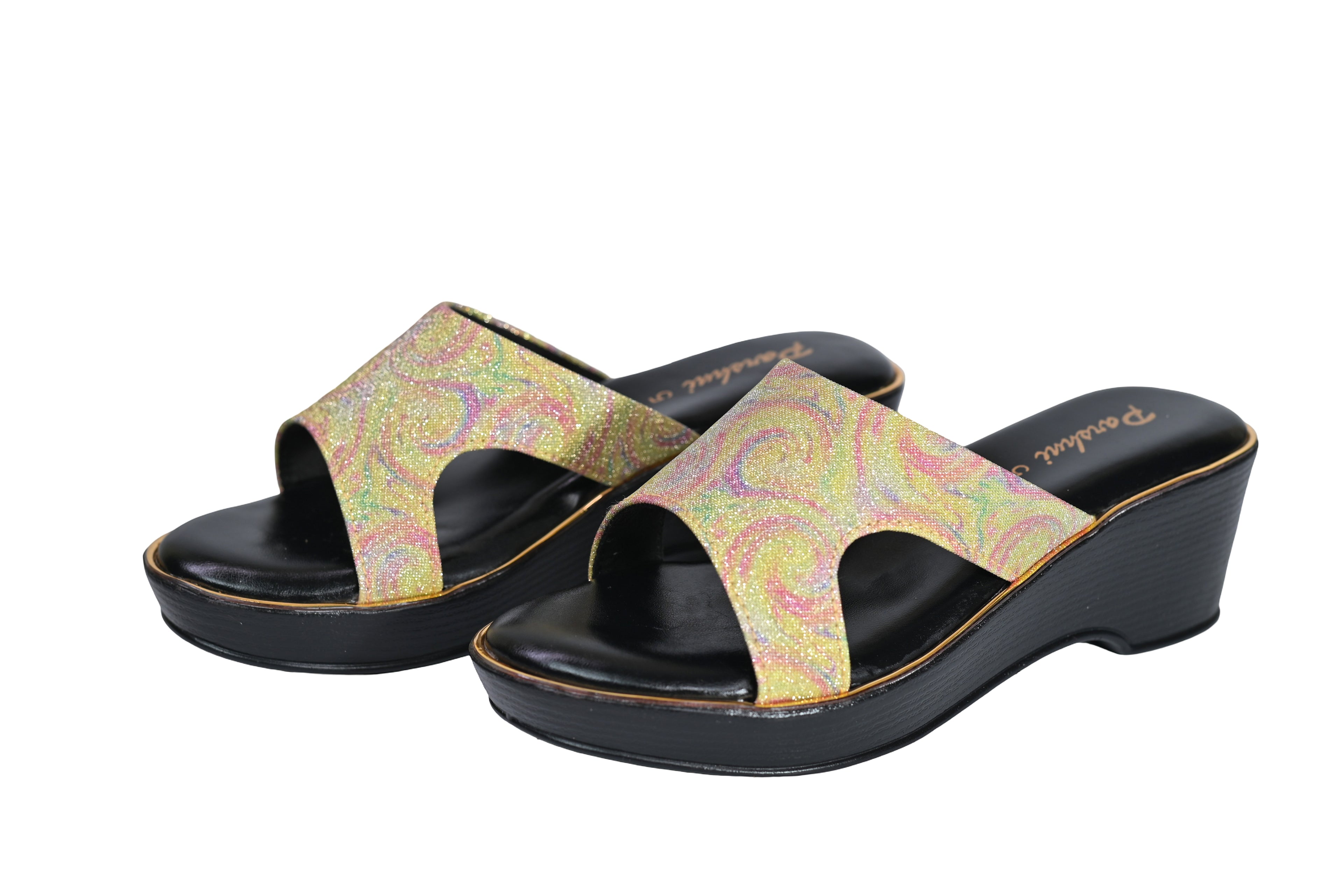 Parshni Women Yellow Texture Open Toe Wedges for Party Use