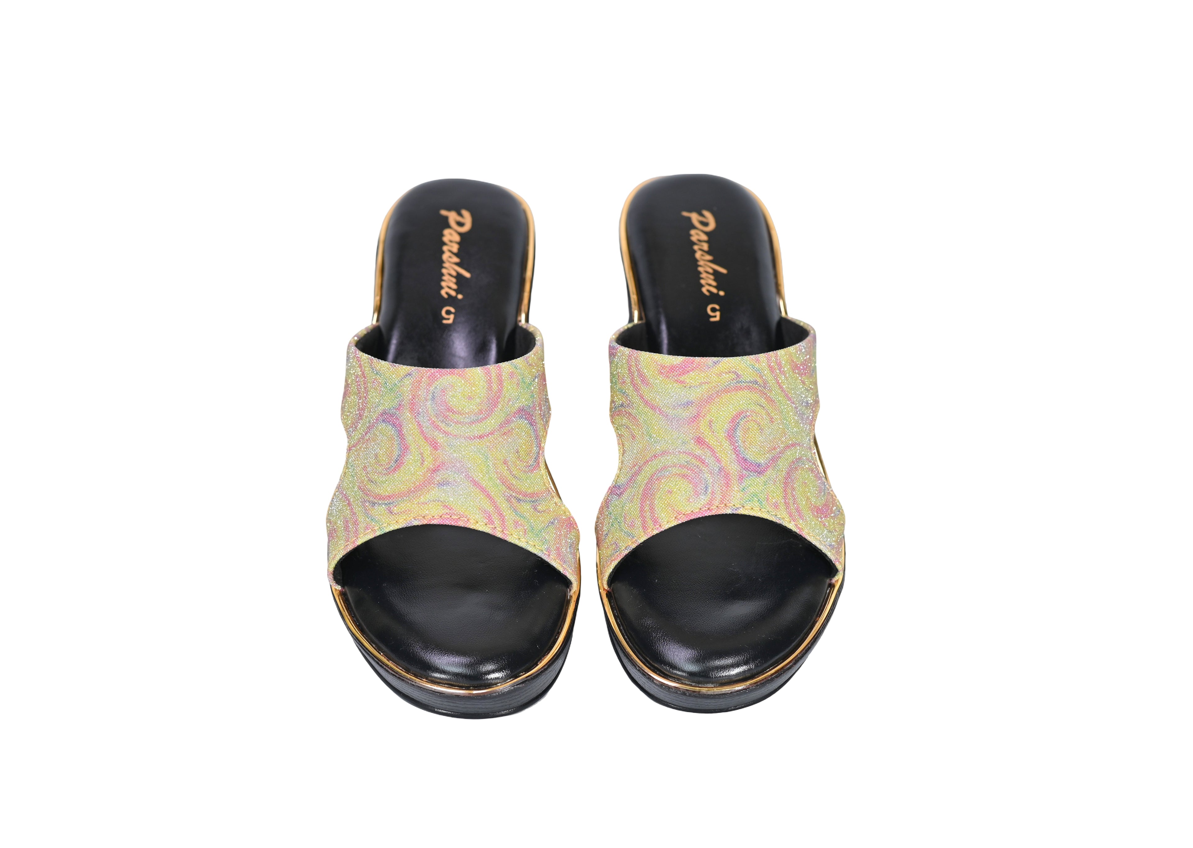 Parshni Women Yellow Texture Open Toe Wedges for Party Use