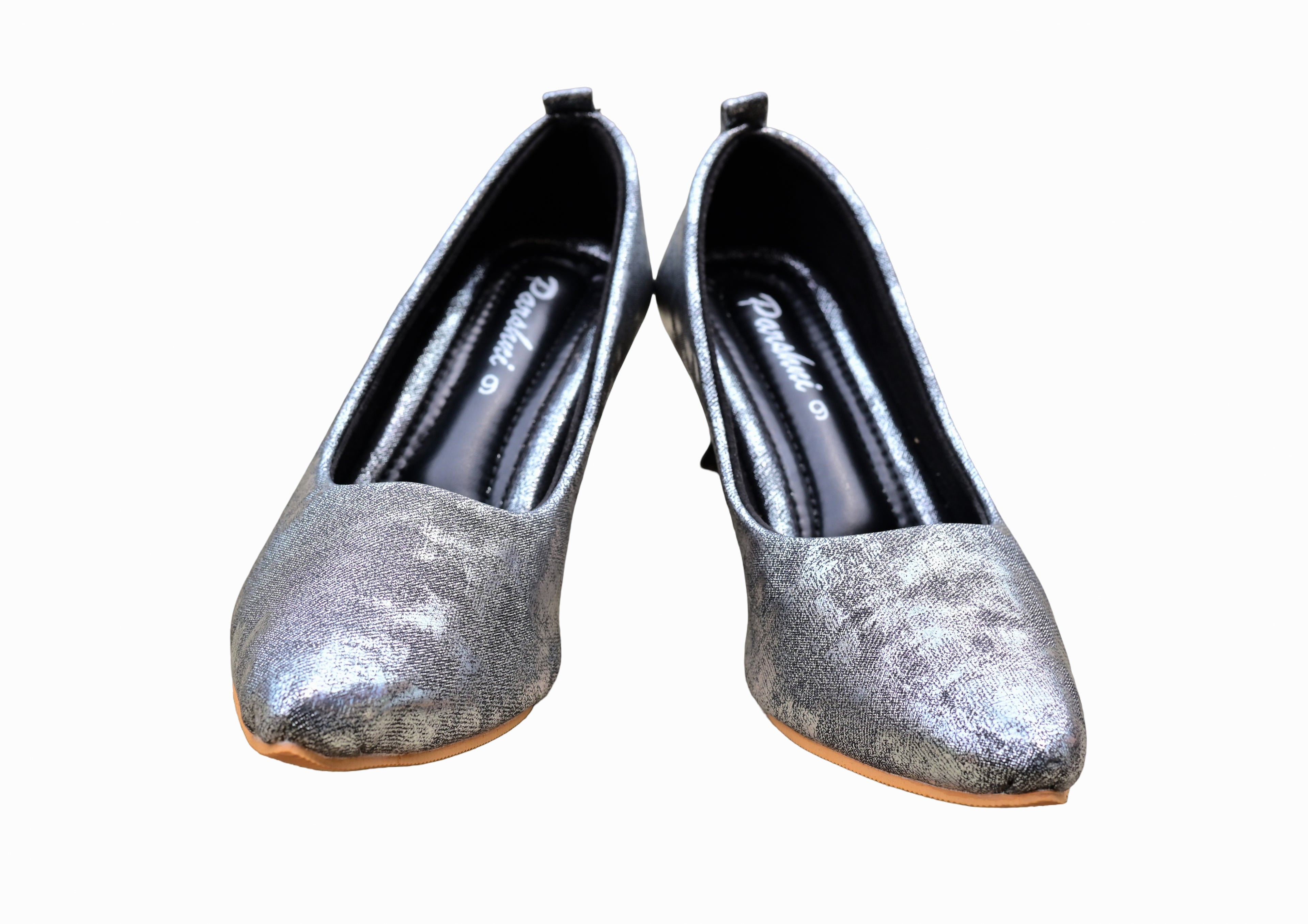 Parshni Women PU Work Black Texture Pointed Toe Stiletto
