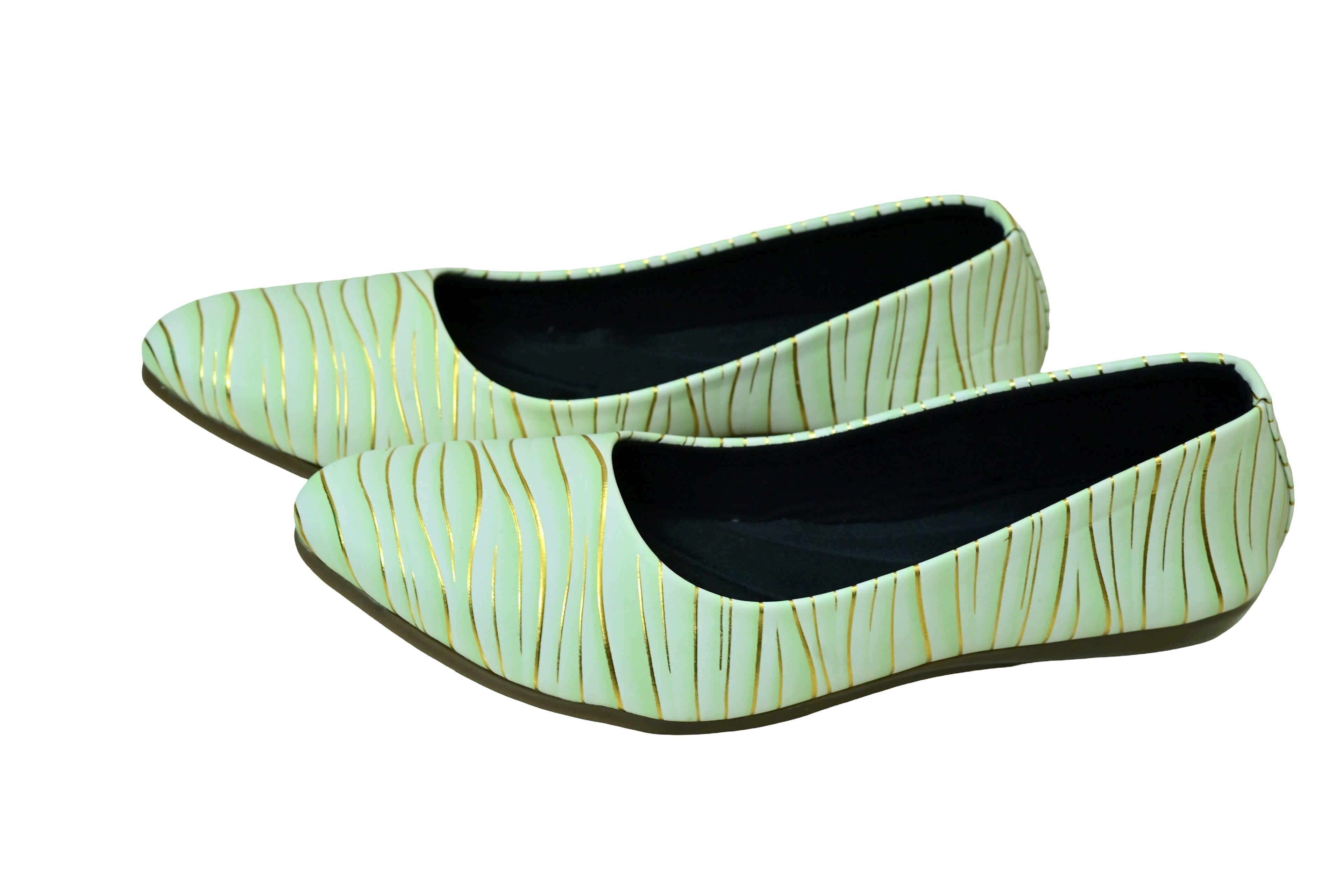 Parshni Women Green with Golden Texture Top Toe Ballerians for Party & Casual Use