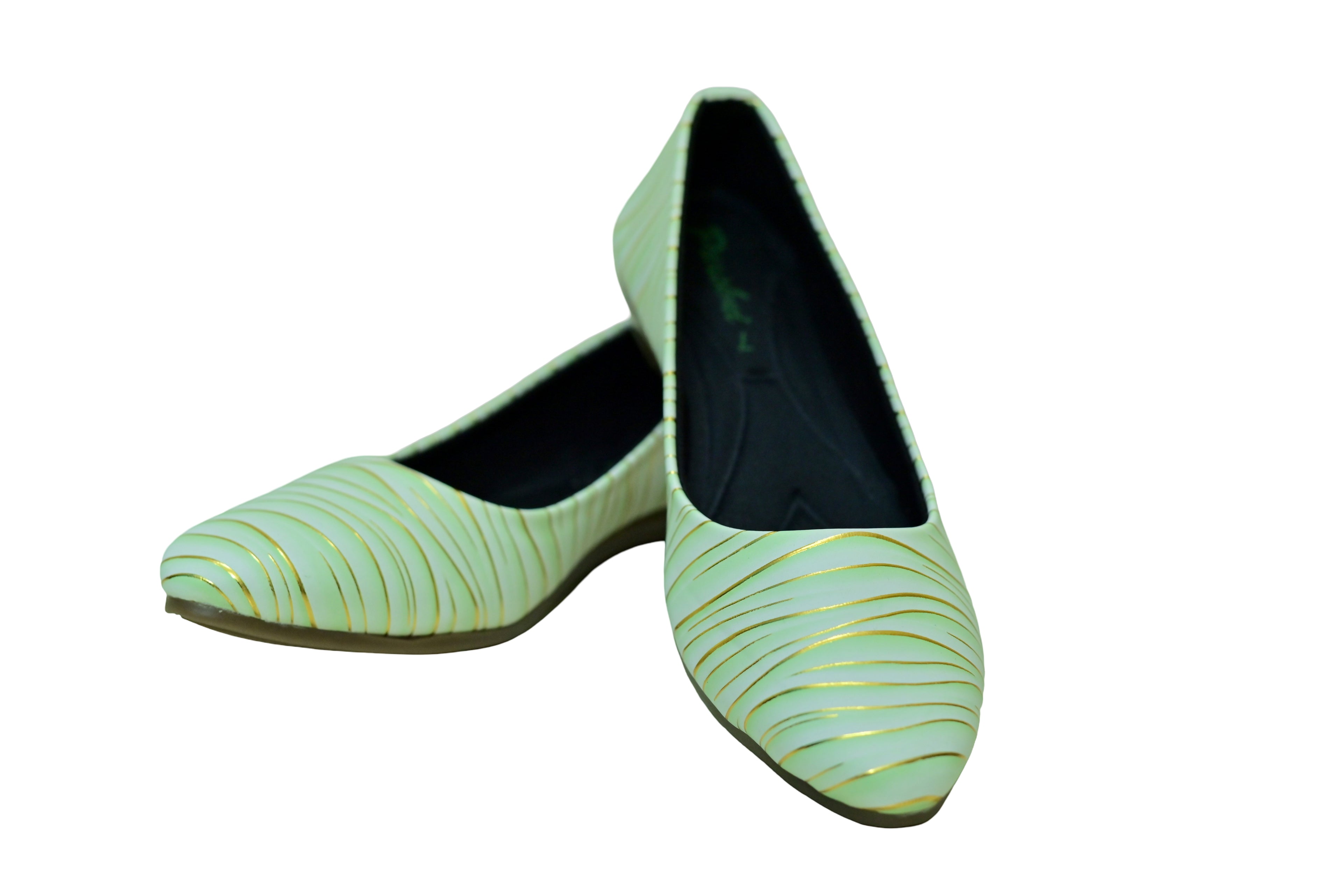Parshni Women Green with Golden Texture Top Toe Ballerians for Party & Casual Use