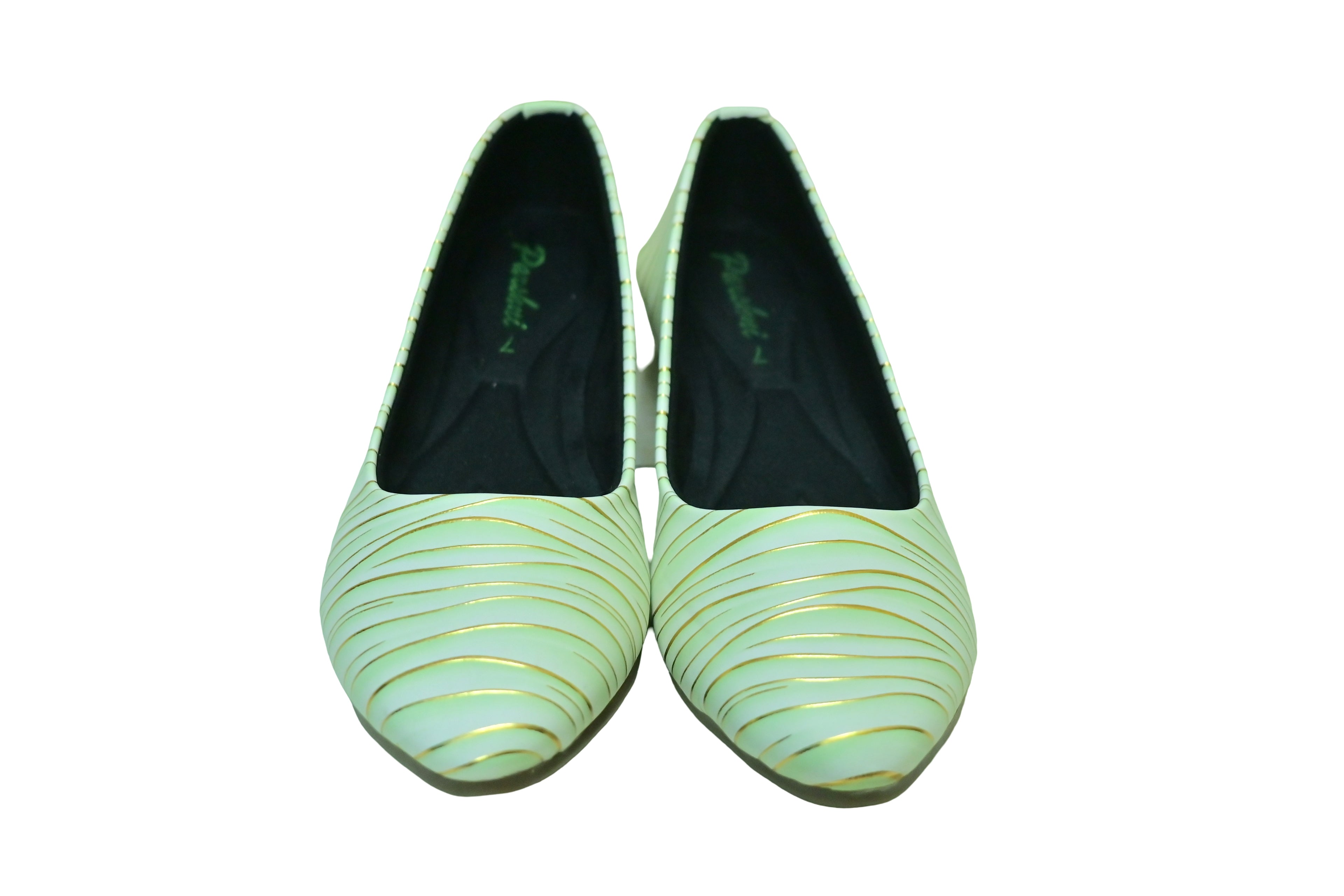 Parshni Women Green with Golden Texture Top Toe Ballerians for Party & Casual Use