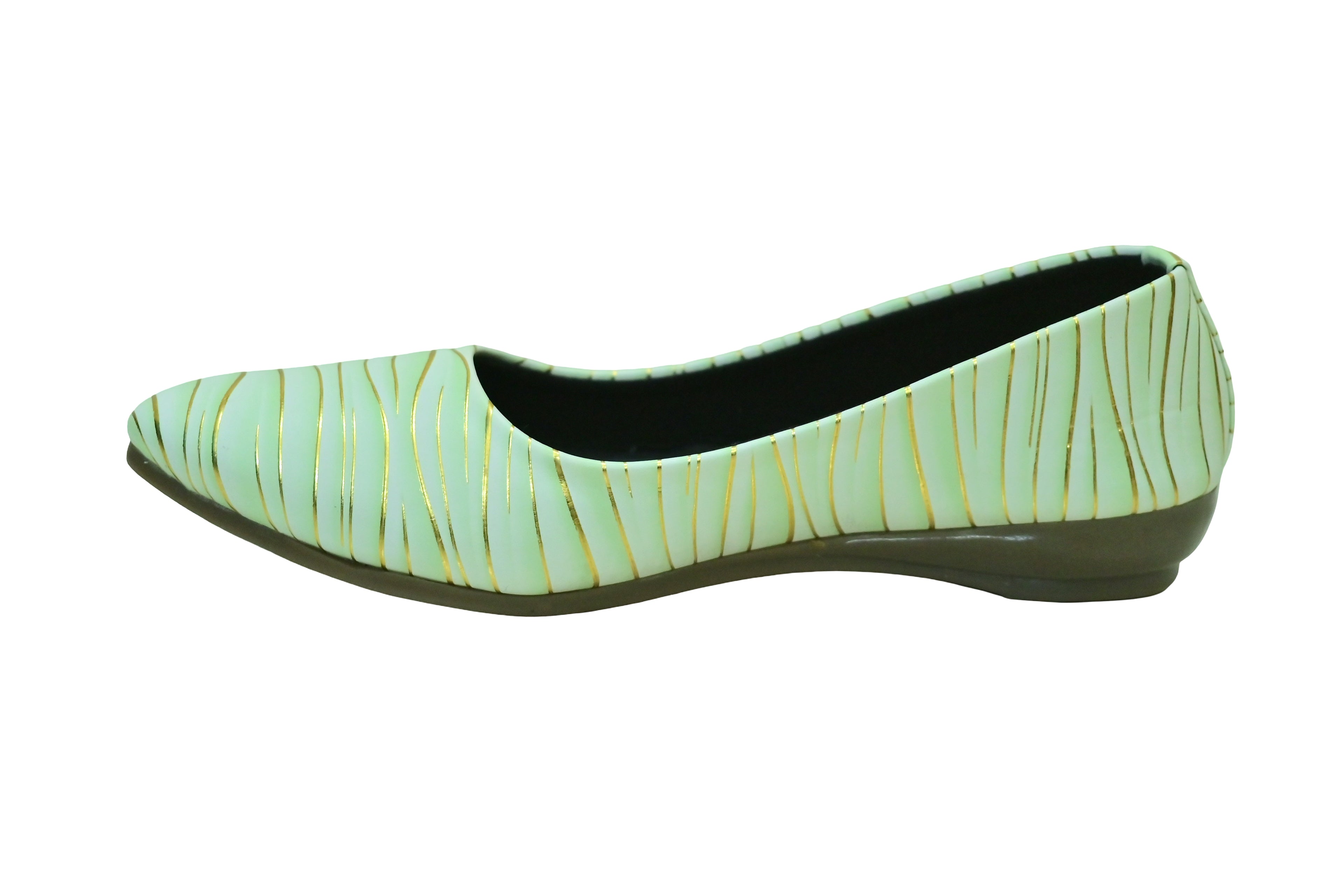 Parshni Women Green with Golden Texture Top Toe Ballerians for Party & Casual Use