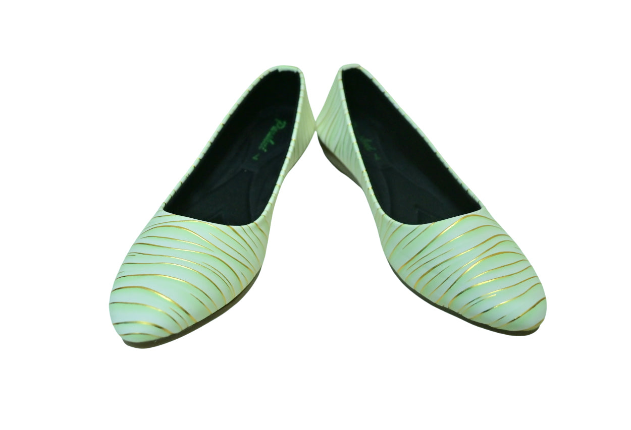 Parshni Women Green with Golden Texture Top Toe Ballerians for Party & Casual Use