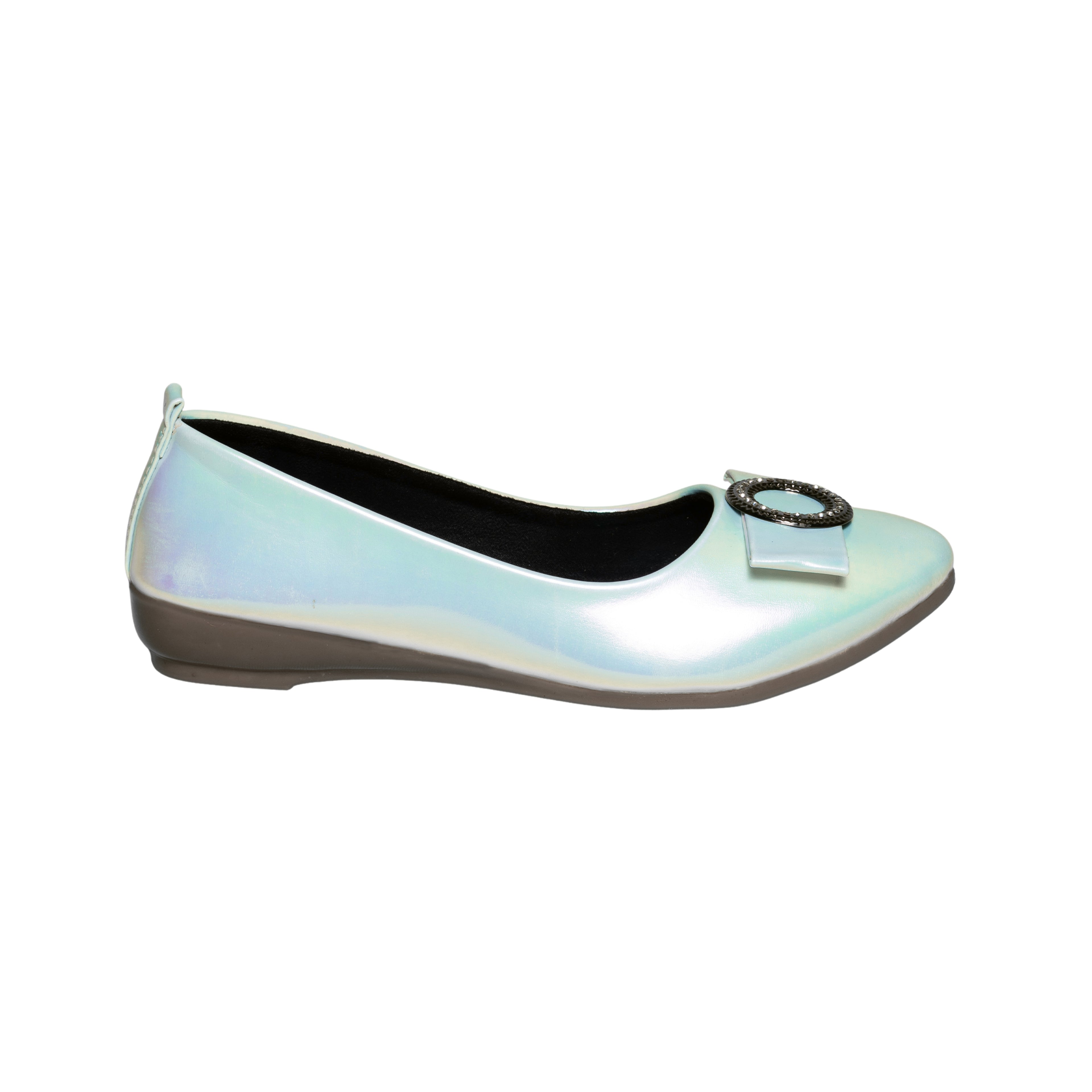 Parshni Women Lt.Blue With Black Buckle Embellished Ballerians for Party Use