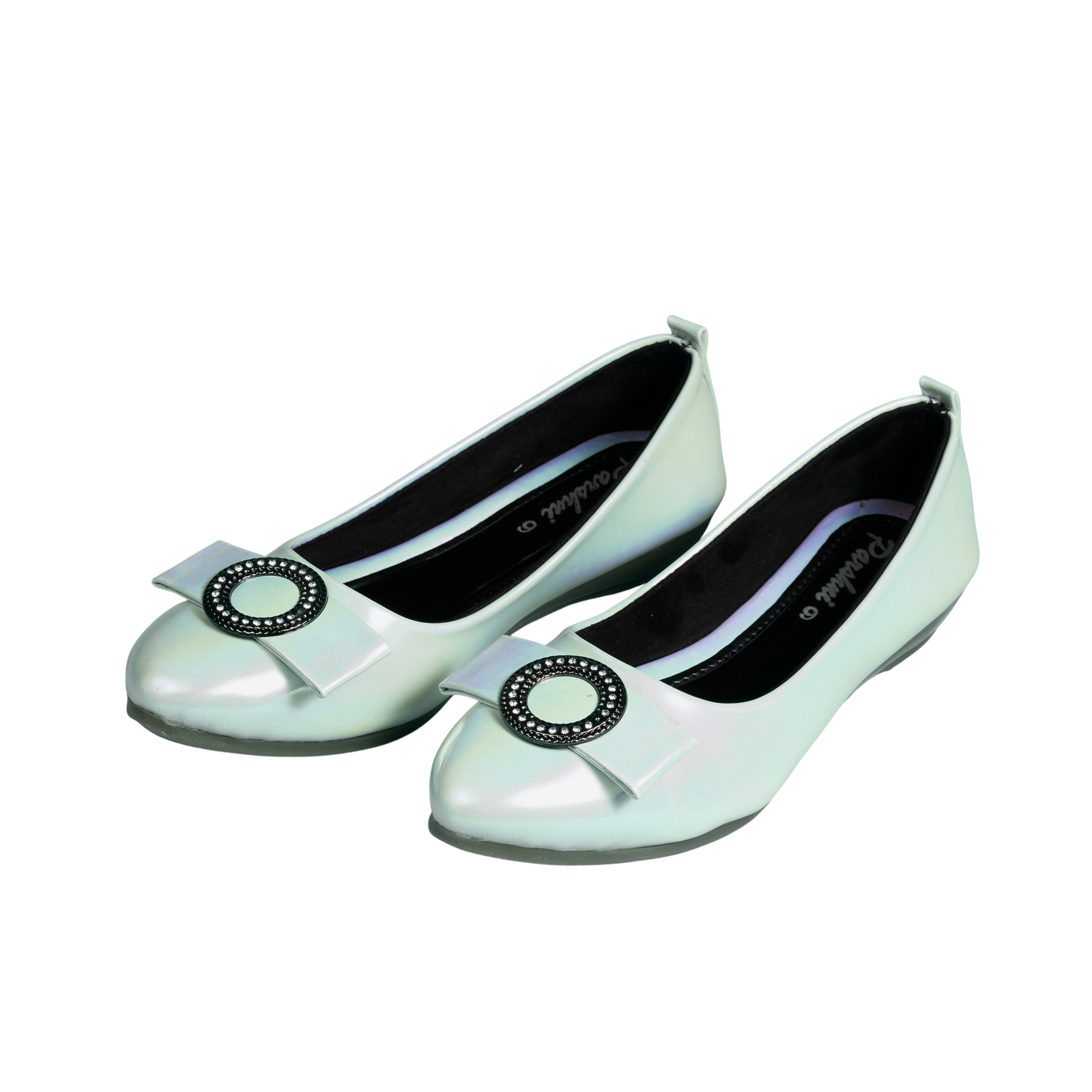 Parshni Women Lt.Blue With Black Buckle Embellished Ballerians for Party Use