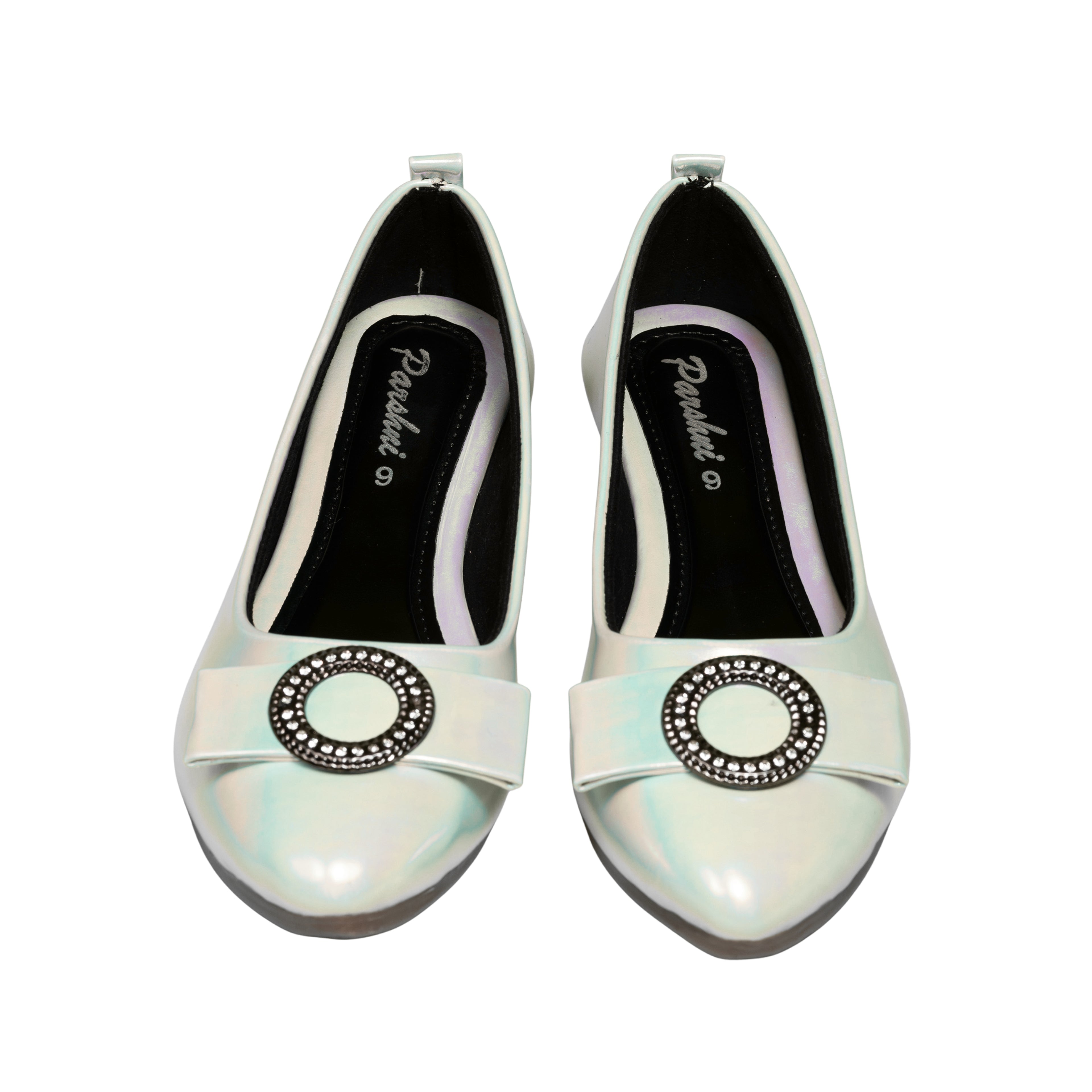 Parshni Women Lt.Blue With Black Buckle Embellished Ballerians for Party Use