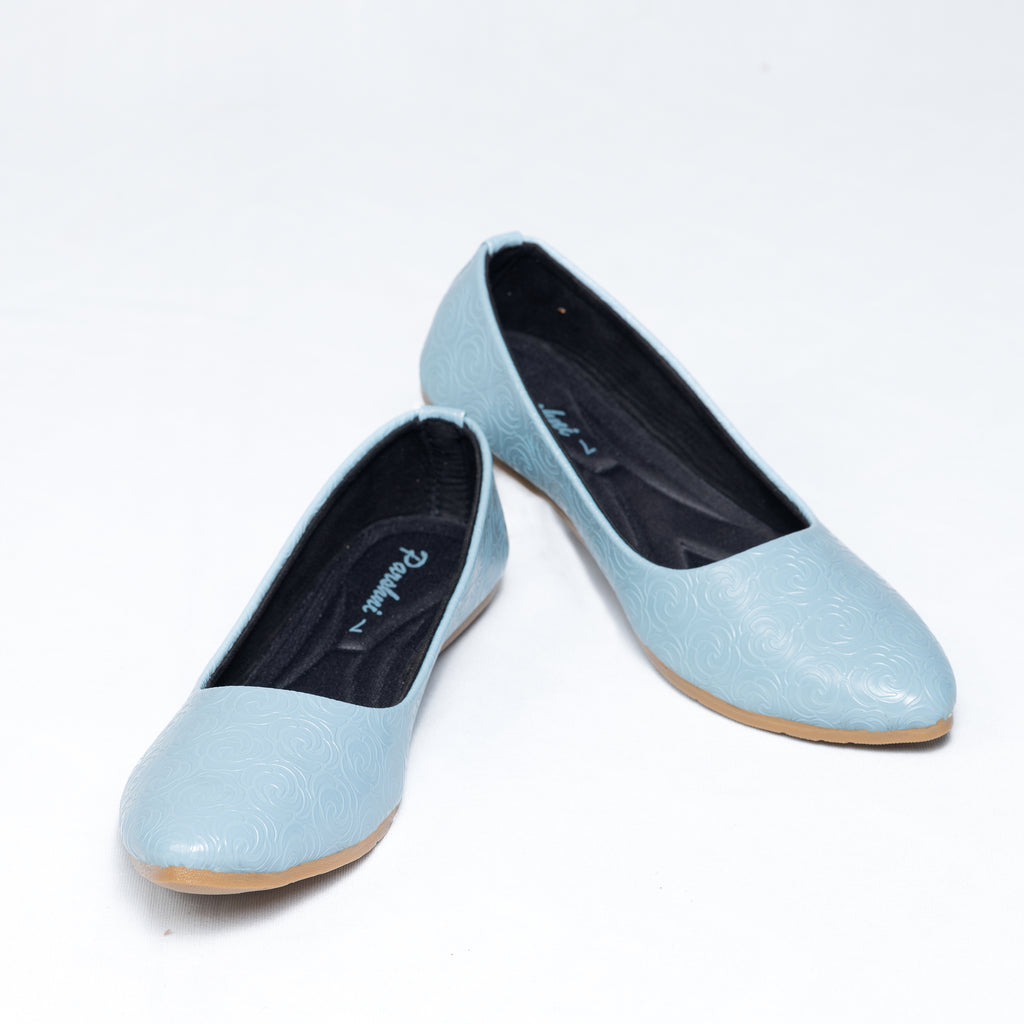 Parshni Women Sky Blue Texture Ballerians for Party & Casual Use