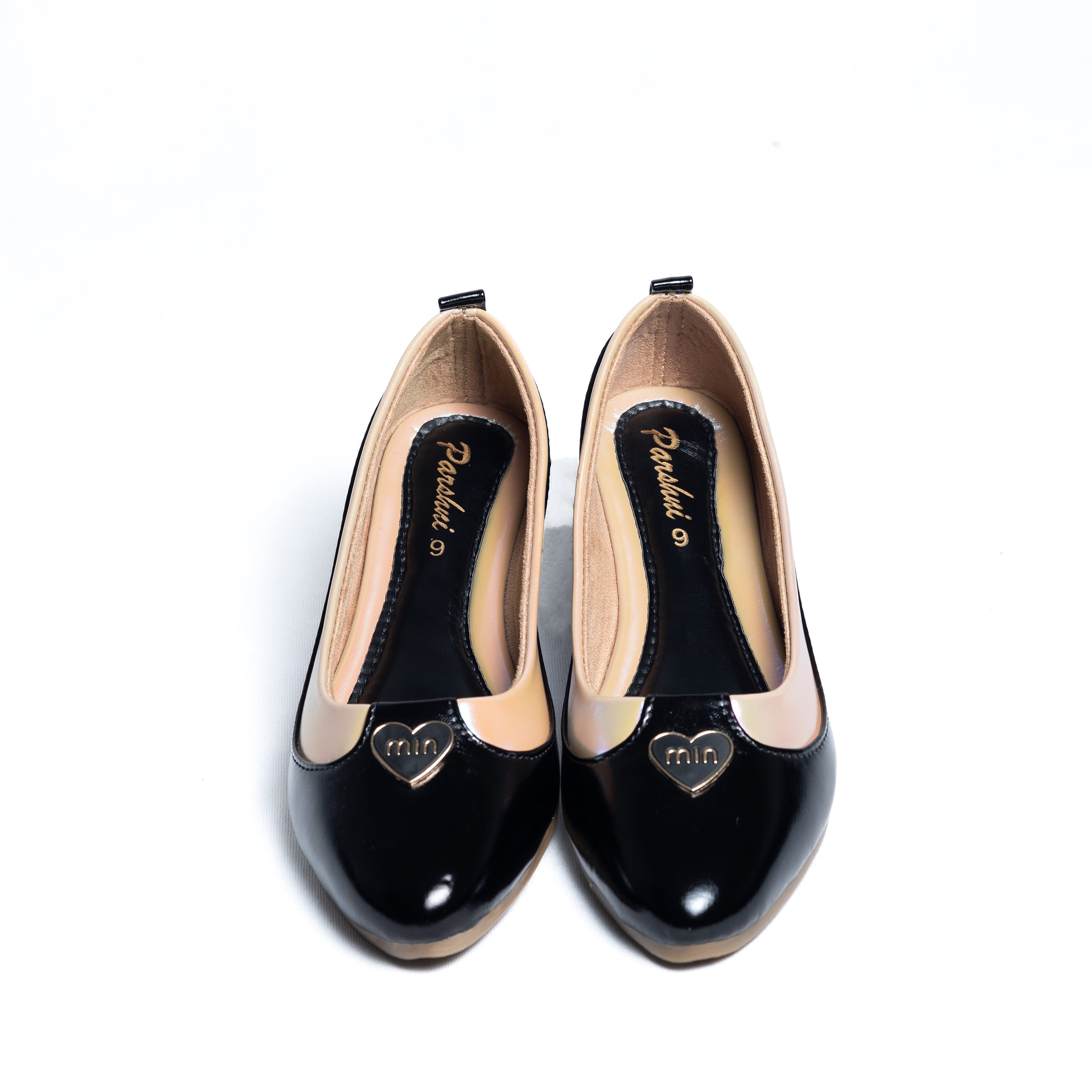 Parshni Women Balck With Peach Combined Pointed Toe Ballerians for Party Use