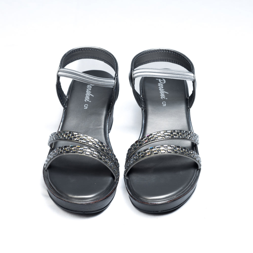 Parshni Women Silver Stone Heeled Sandals