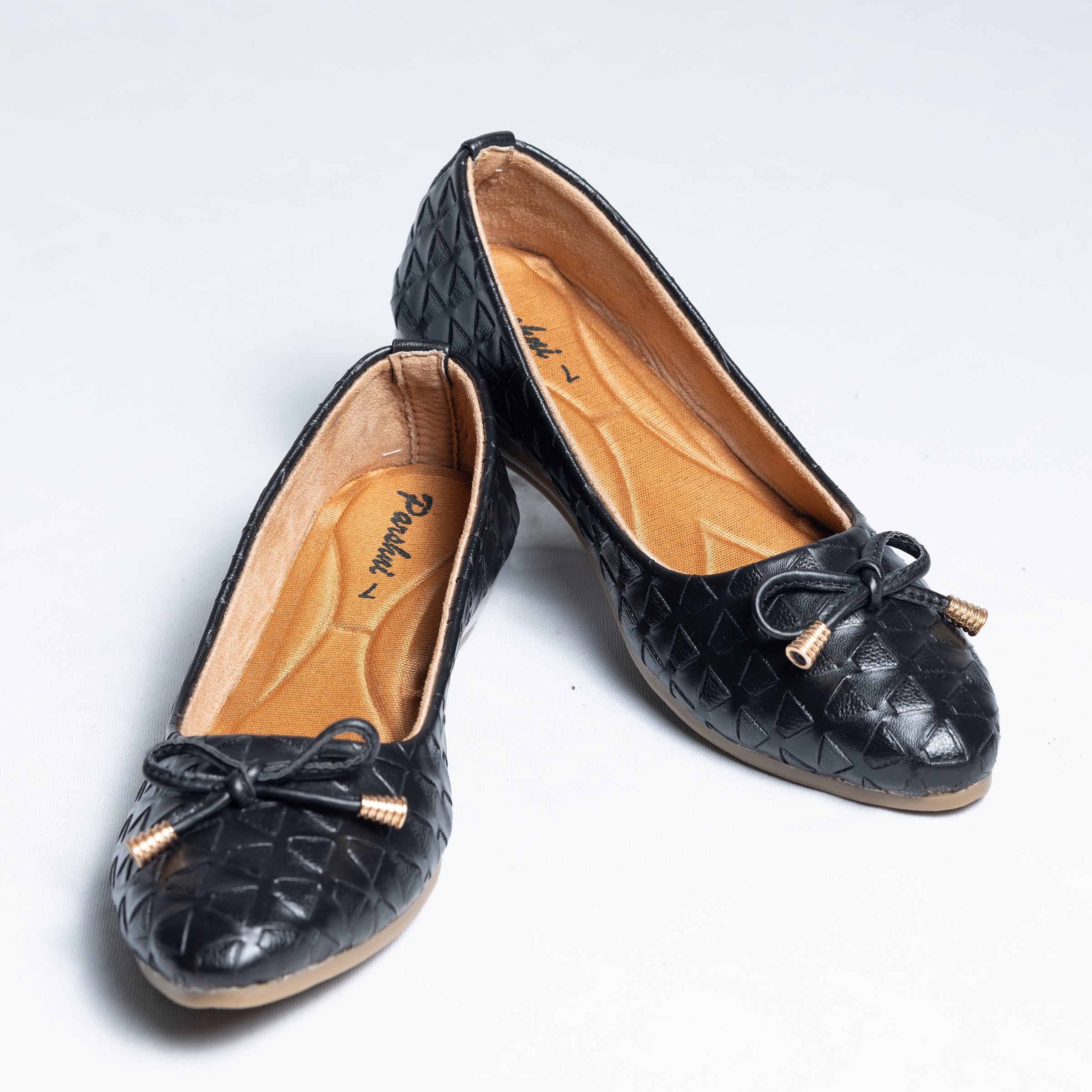 Parshni Women Black Texture Pointed Ballerians for Party Use