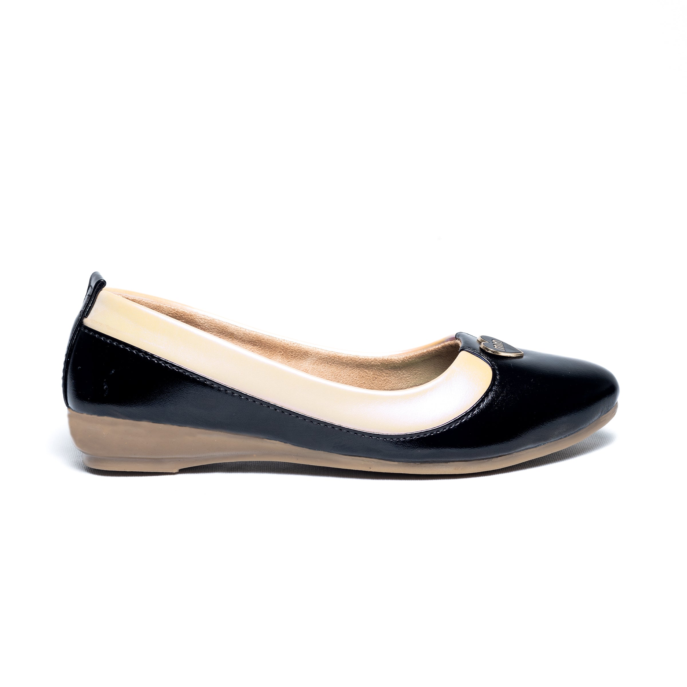 Parshni Women Balck With Peach Combined Pointed Toe Ballerians for Party Use