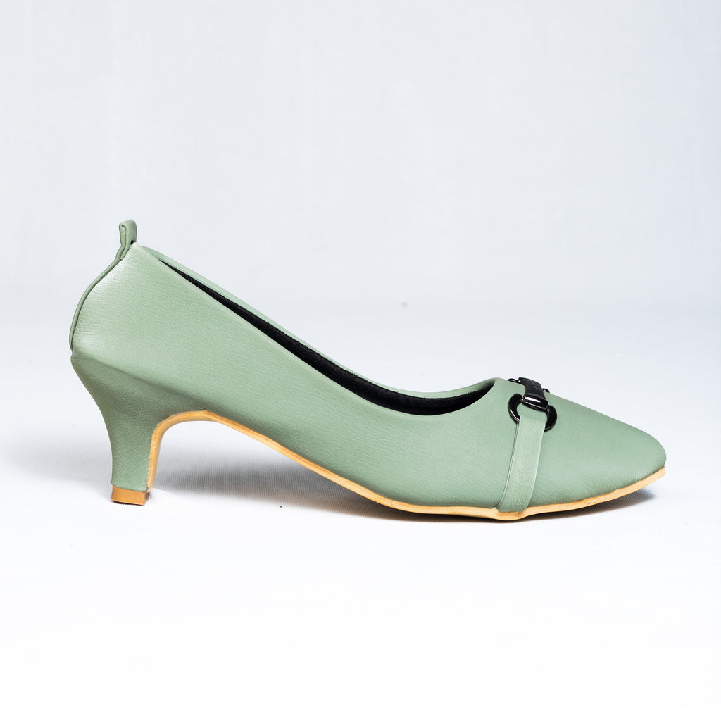 Parshni Women PU Work Green with Black Buckle Pointed Toe Stiletto