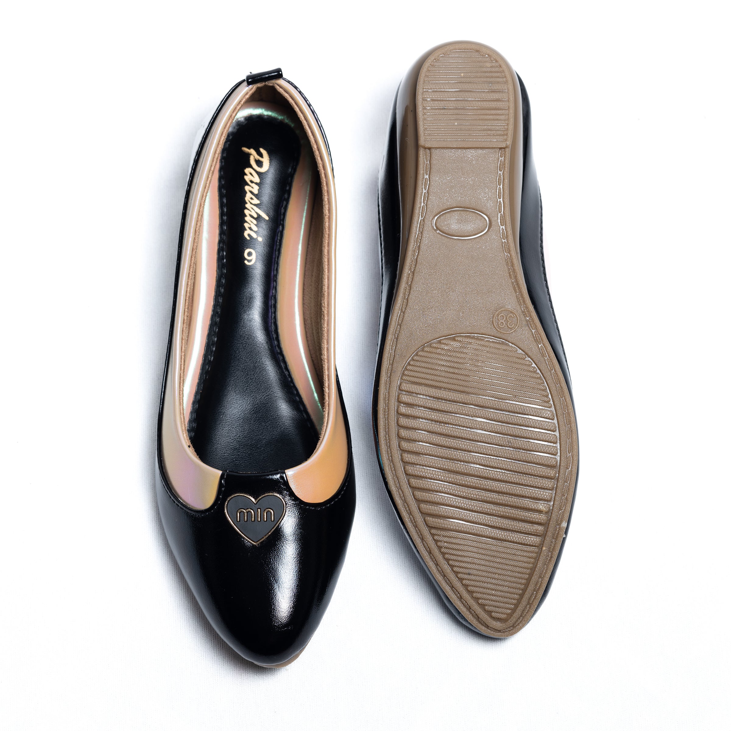 Parshni Women Balck With Peach Combined Pointed Toe Ballerians for Party Use