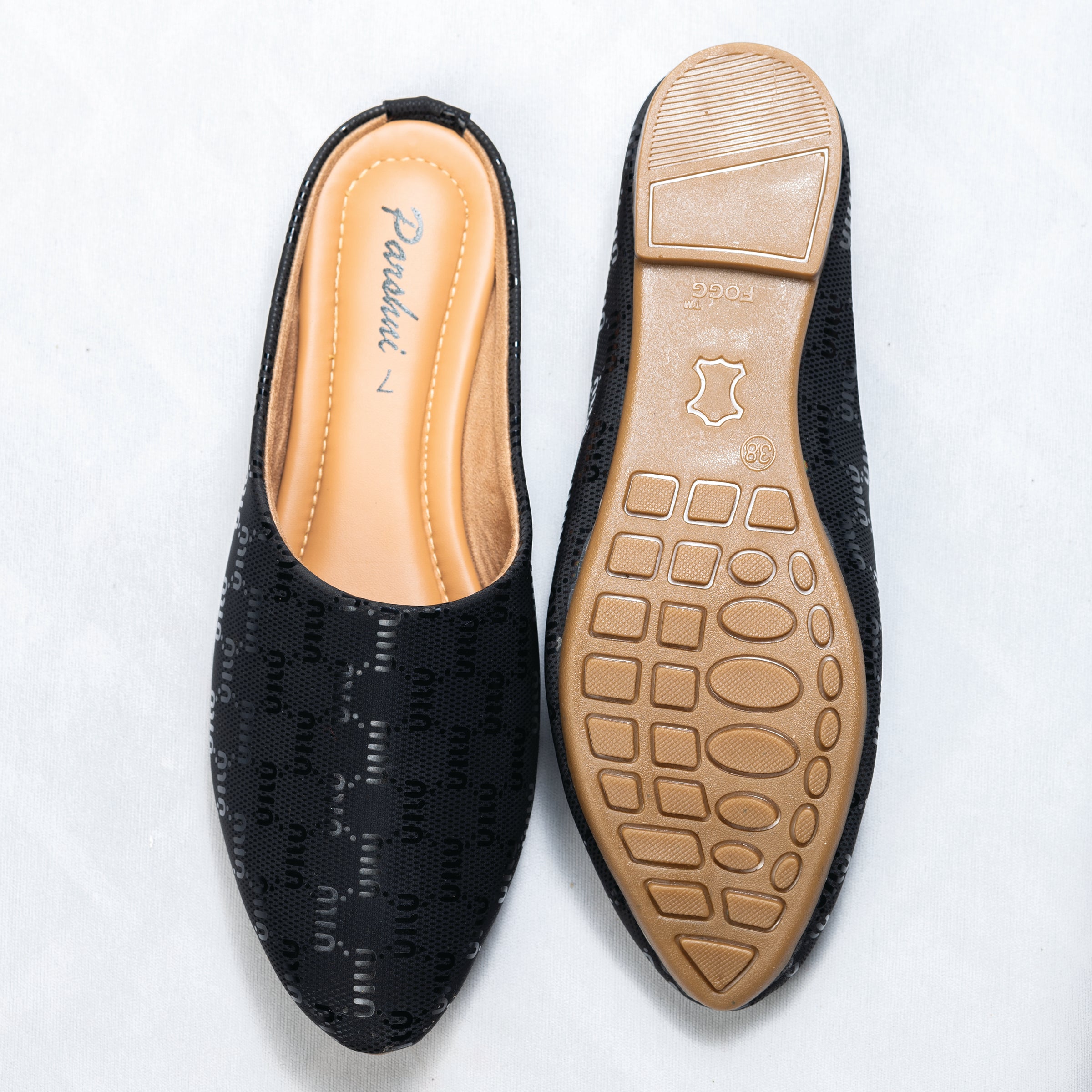 Parshni Women Balck Texture Pointed  Half Shoe For Casual Use