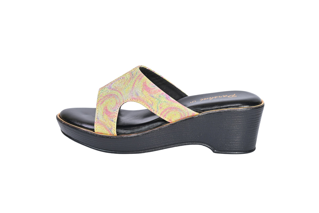 Parshni Women Yellow Texture Open Toe Wedges for Party Use