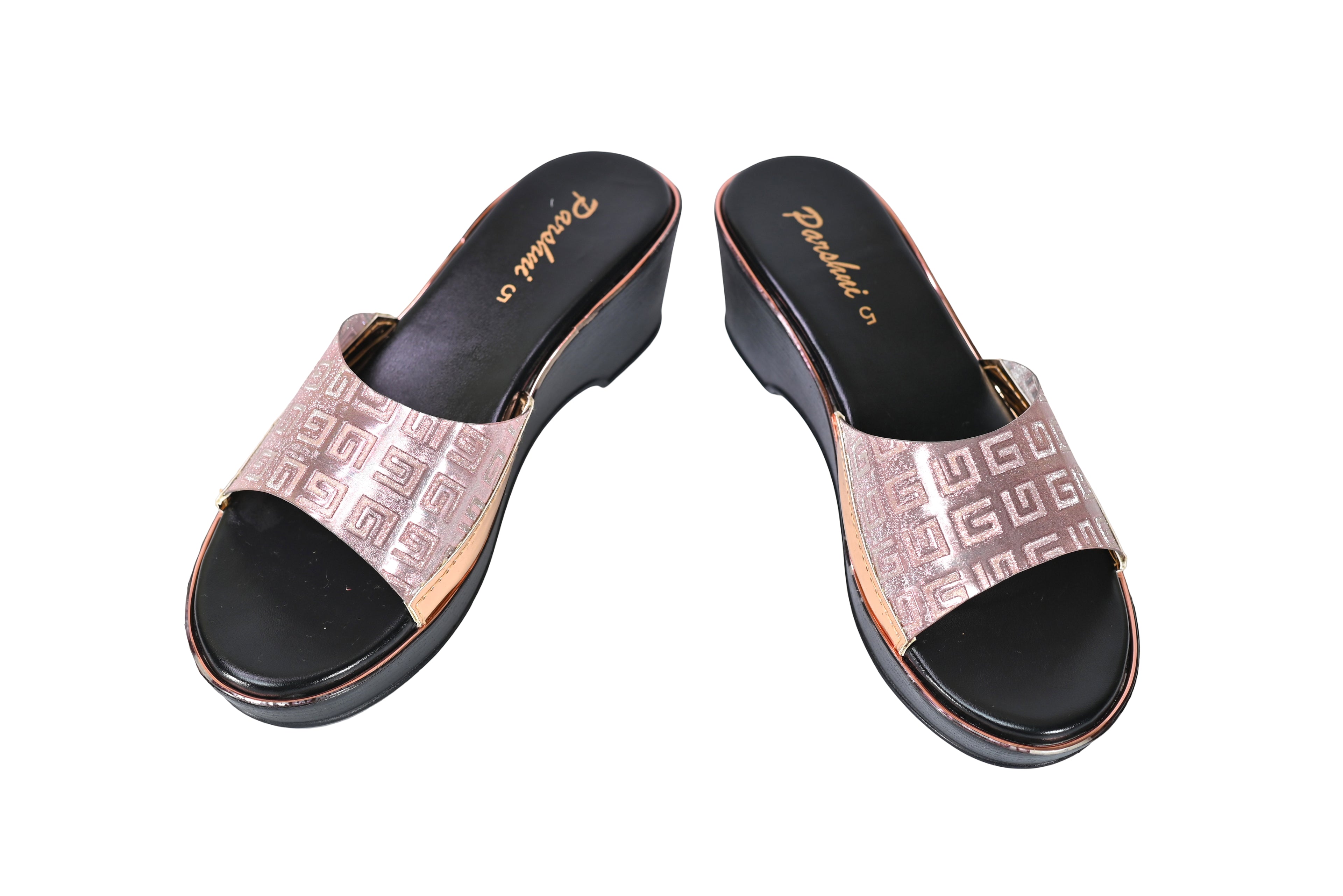Parshni Women Ant.Gold Texture Open Toe Wedges for Party Use