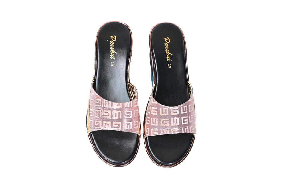 Parshni Women Ant.Gold Texture Open Toe Wedges for Party Use
