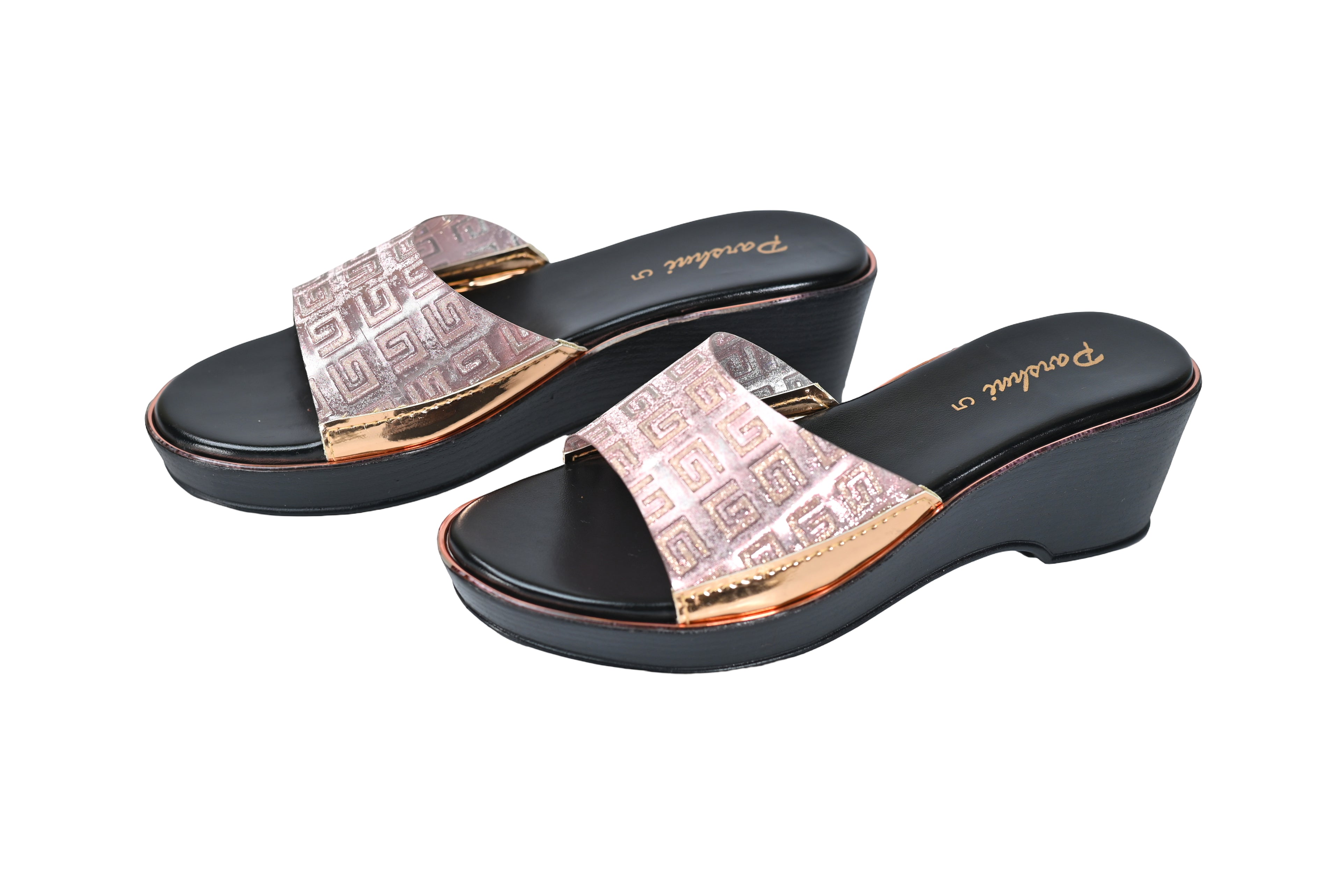 Parshni Women Ant.Gold Texture Open Toe Wedges for Party Use