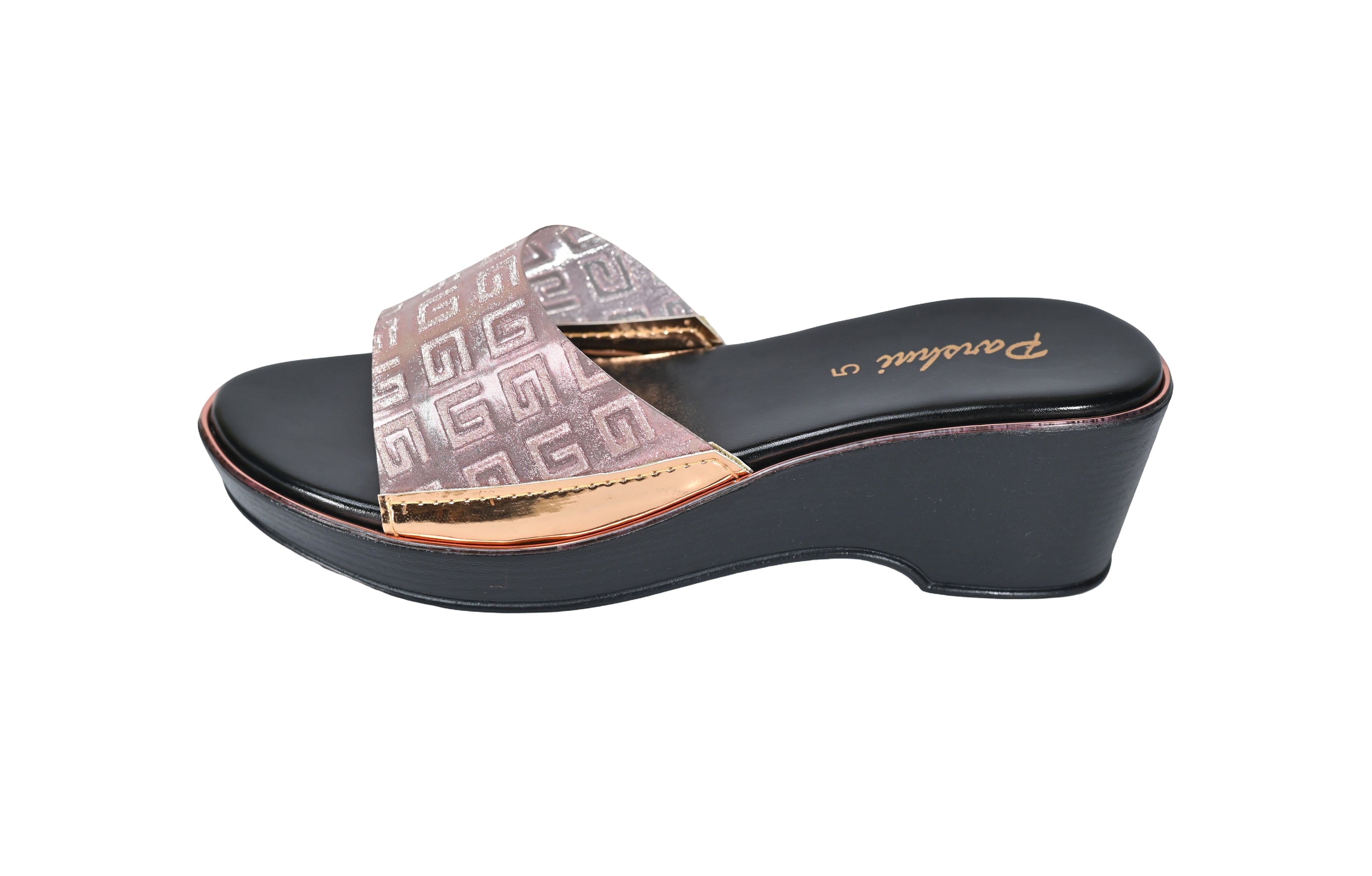 Parshni Women Ant.Gold Texture Open Toe Wedges for Party Use