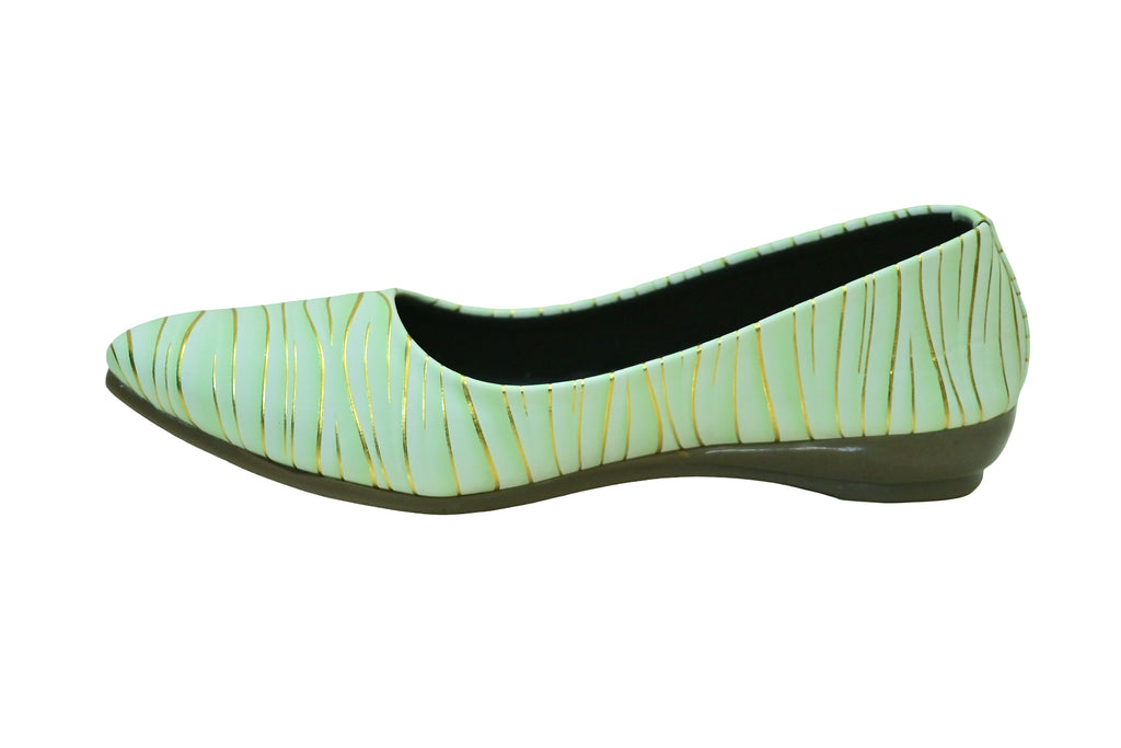 Parshni Women Green with Golden Texture Top Toe Ballerians for Party & Casual Use