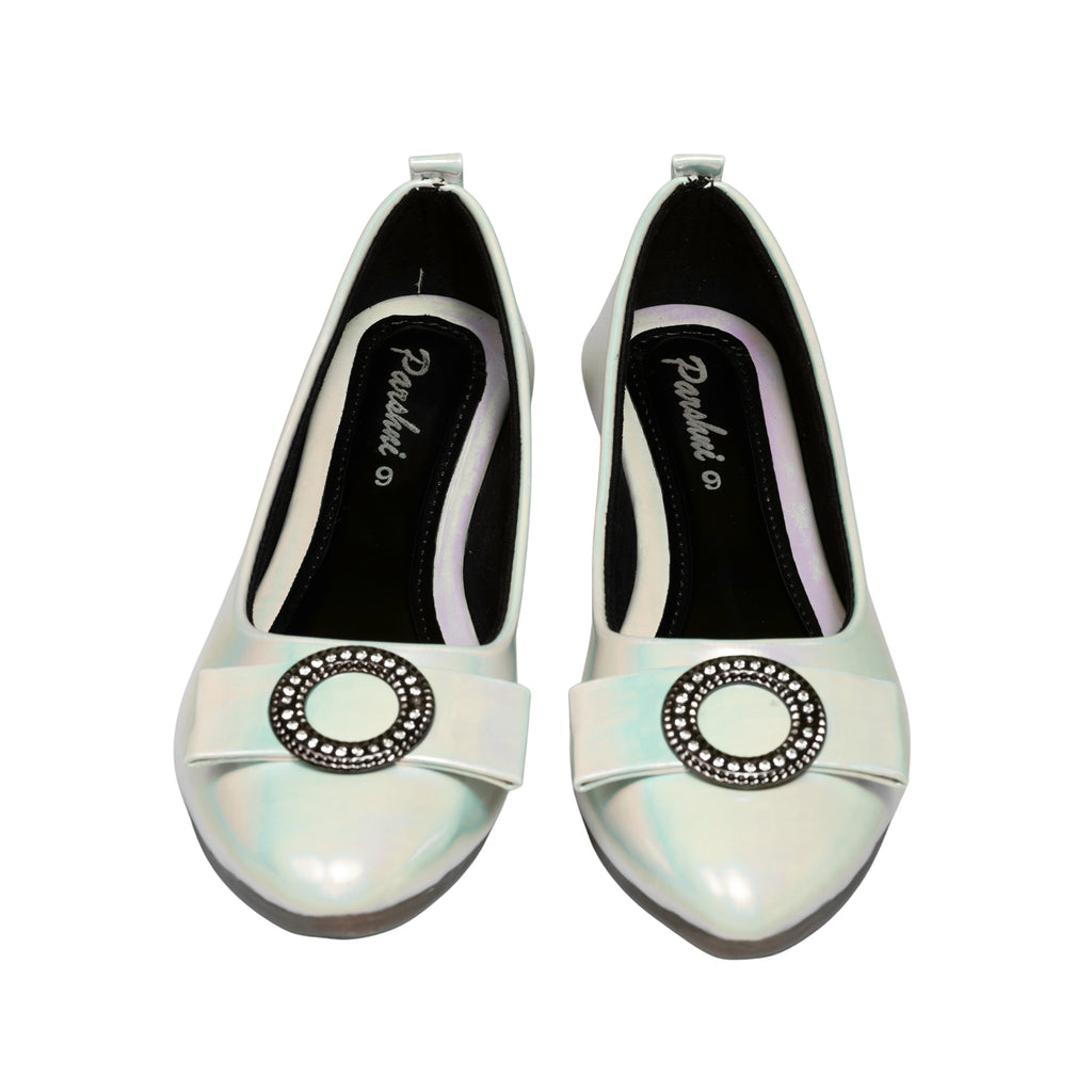 Parshni Women Lt.Blue With Black Buckle Embellished Ballerians for Party Use